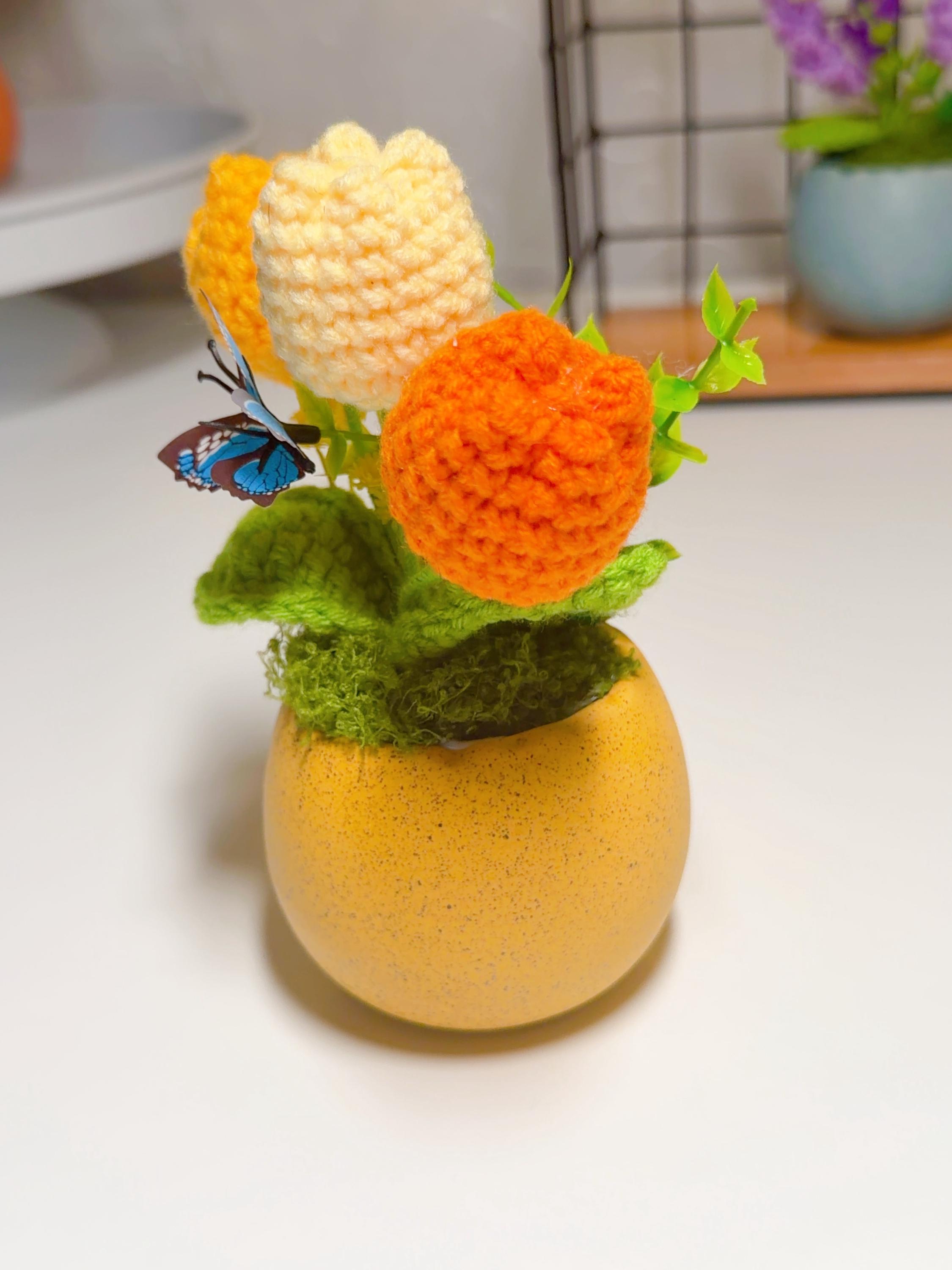 Orange, Yellow & Cream Crochet Tulip Arrangement, product photo 10
