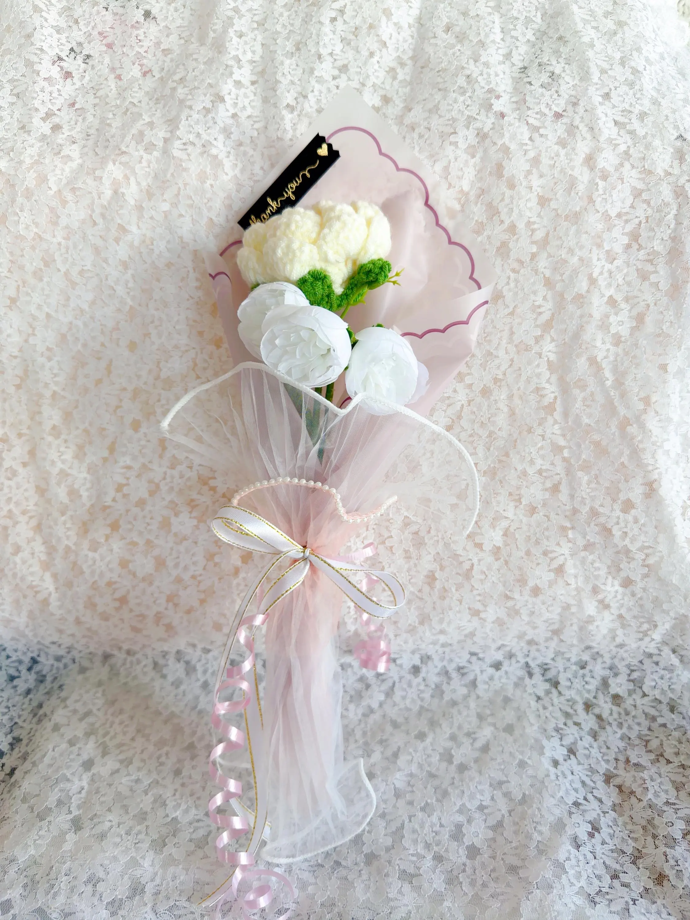 Handmade White Crochet Lily Flowers Bouquet, product photo 5