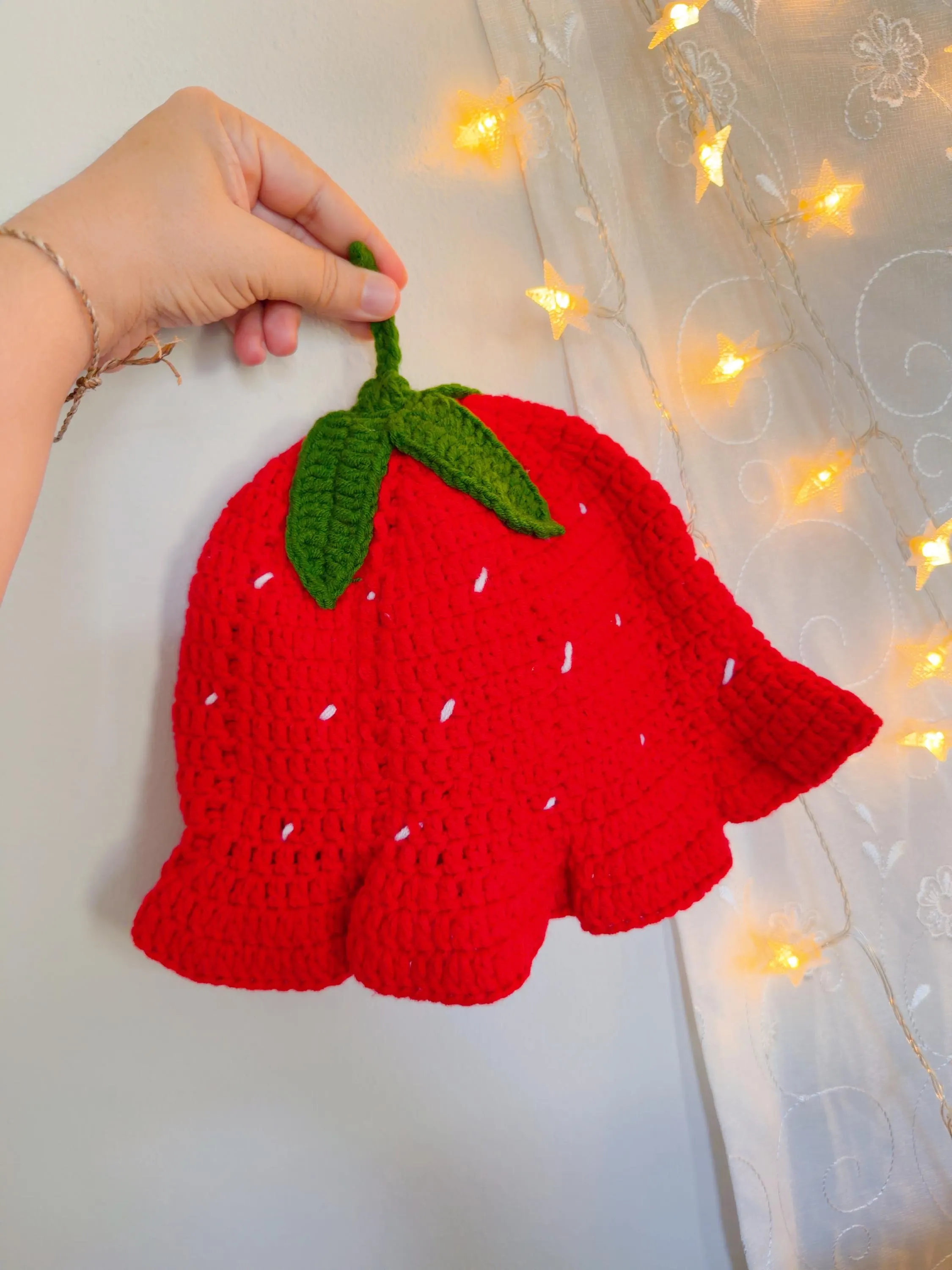 Handmade Crochet Strawberry Bucket Hat, product photo 6