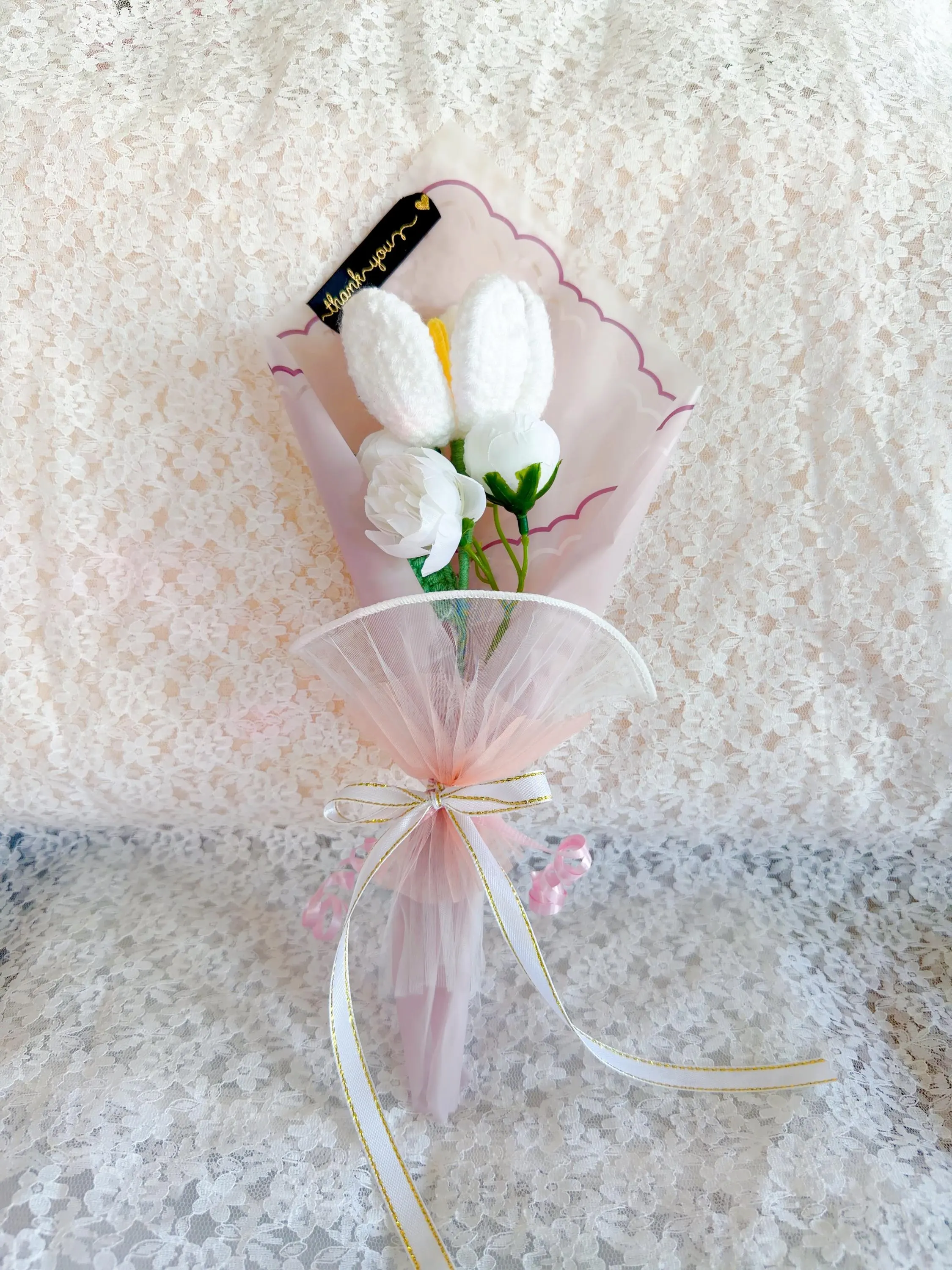 Handmade White Crochet Lily Flowers Bouquet, product photo 9