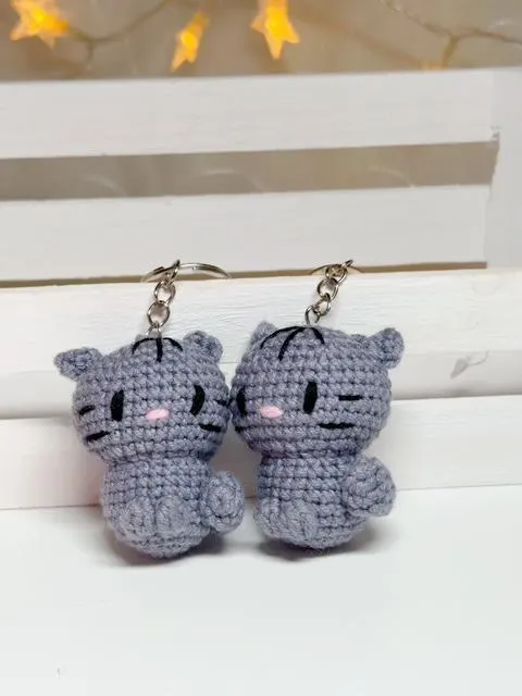 Crochet Gray Cat Keychain, product photo 10