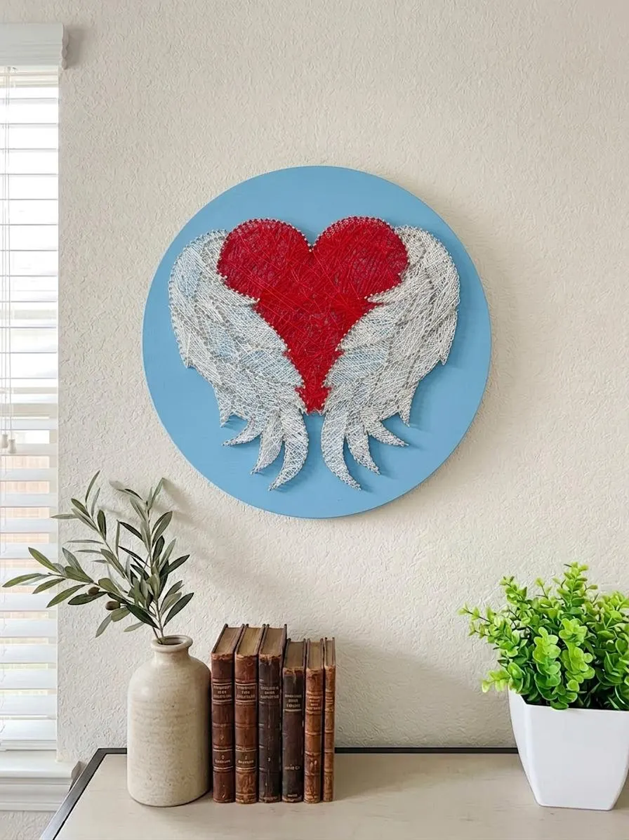 Angel Wings Heart String Art Wall Decor, product photo 1