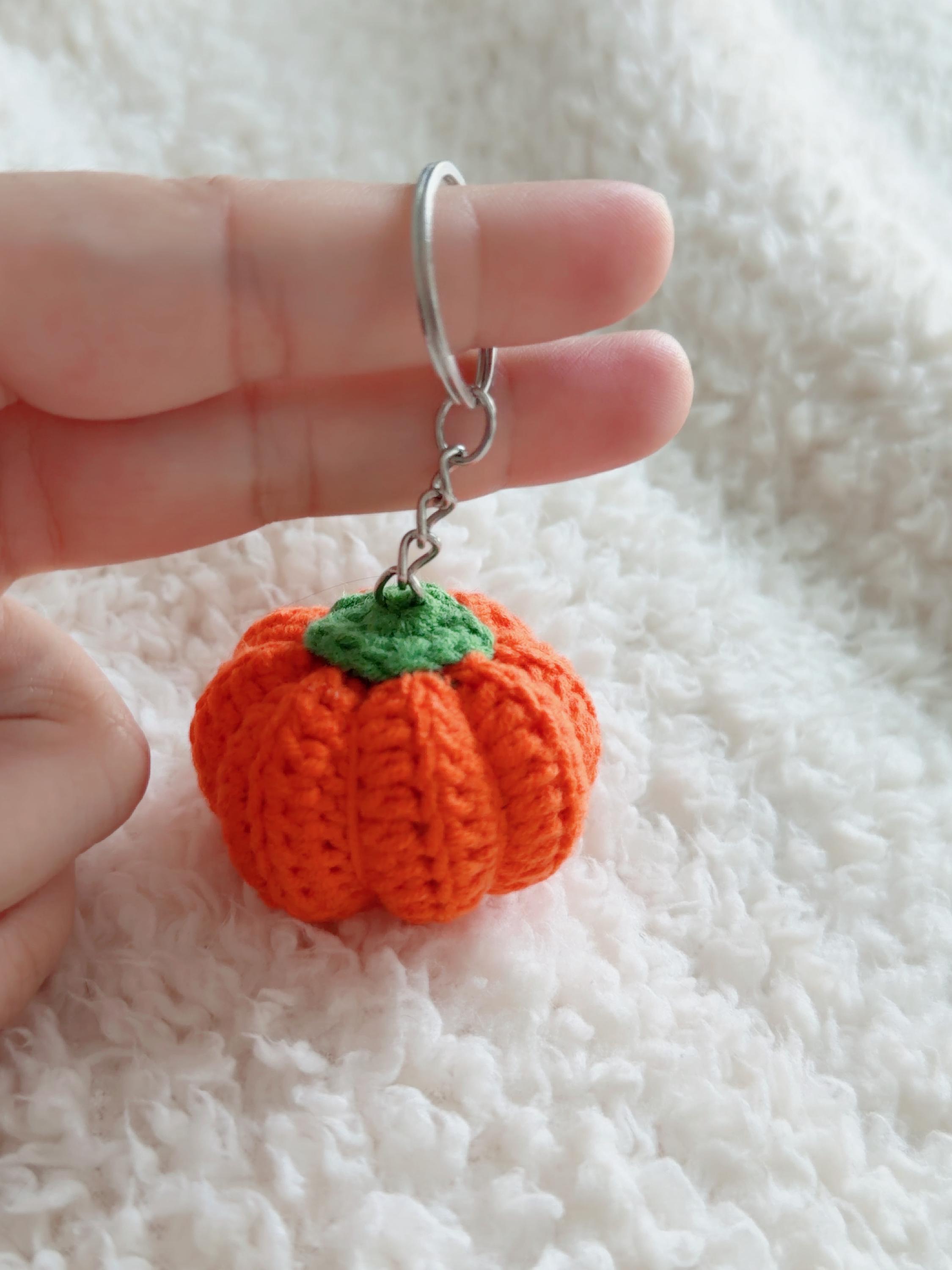 Handmade Crochet Pumpkin Keychain, product photo 12