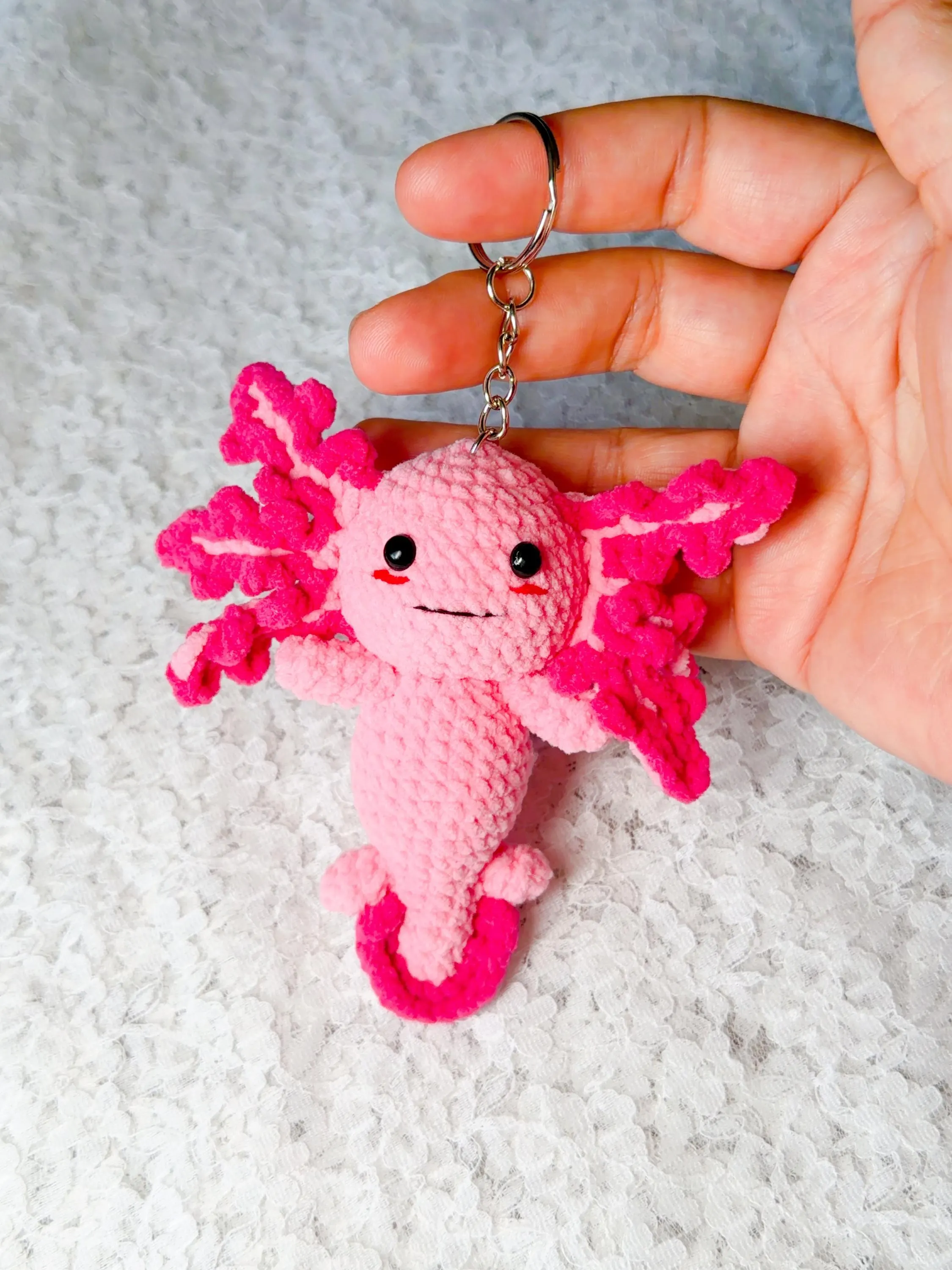 Crochet Axolotl Amigurumi Keychain, product photo 1