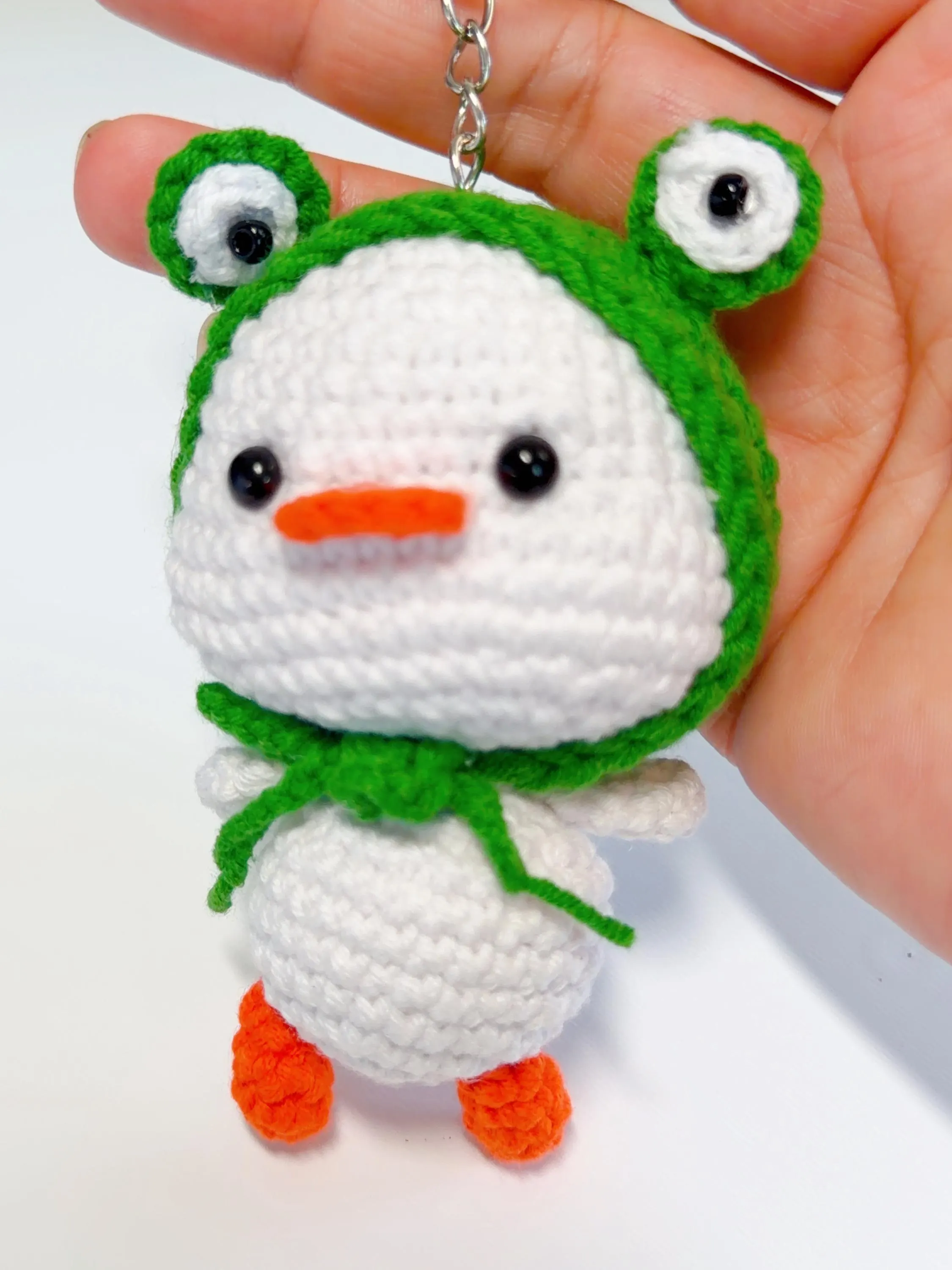 Crochet Duck in Frog Hat Keychain, product photo 20
