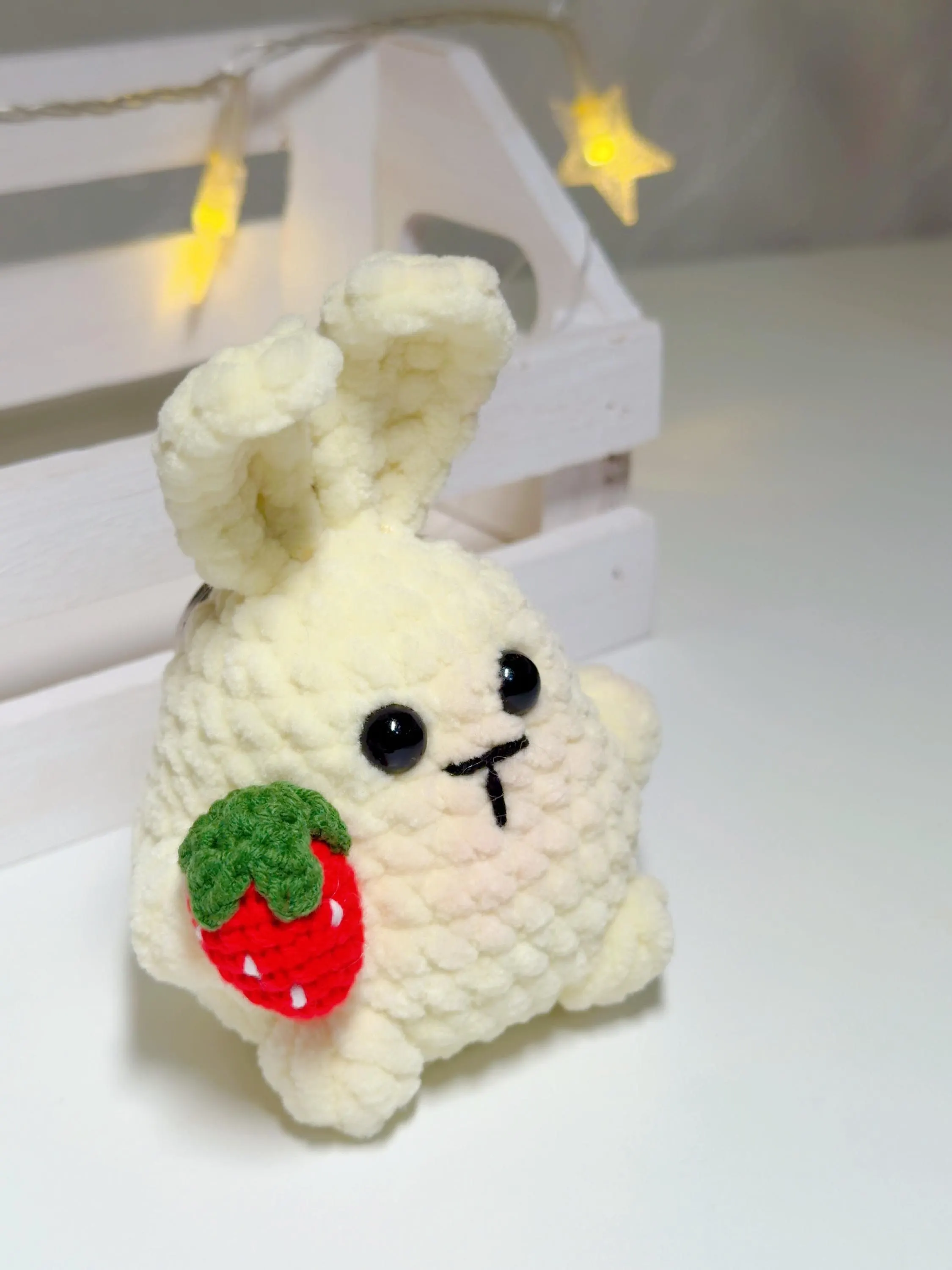 Crochet Strawberry Bunny Plush Keychain, product photo 6
