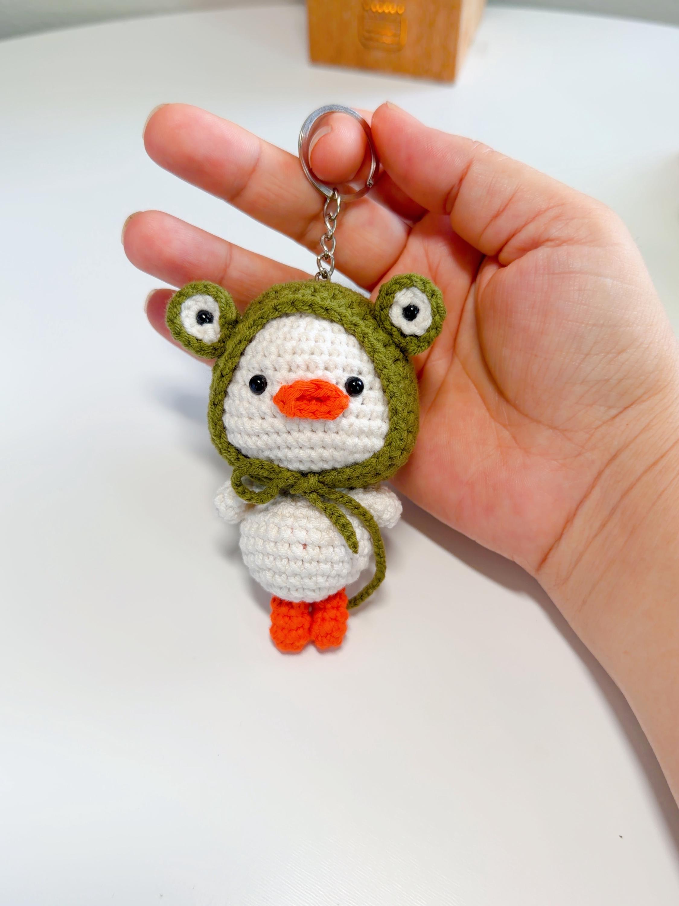 Crochet Duck in Frog Hat Keychain, product photo 7
