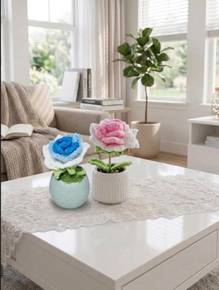 Crochet Rose in Ceramic Pot, product photo 1