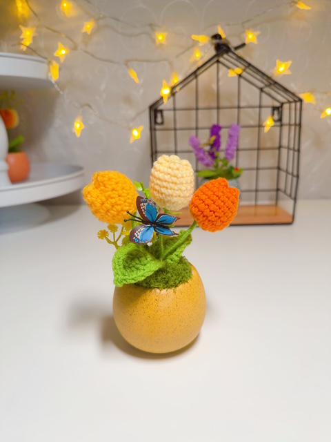 Orange, Yellow & Cream Crochet Tulip Arrangement, product photo 6