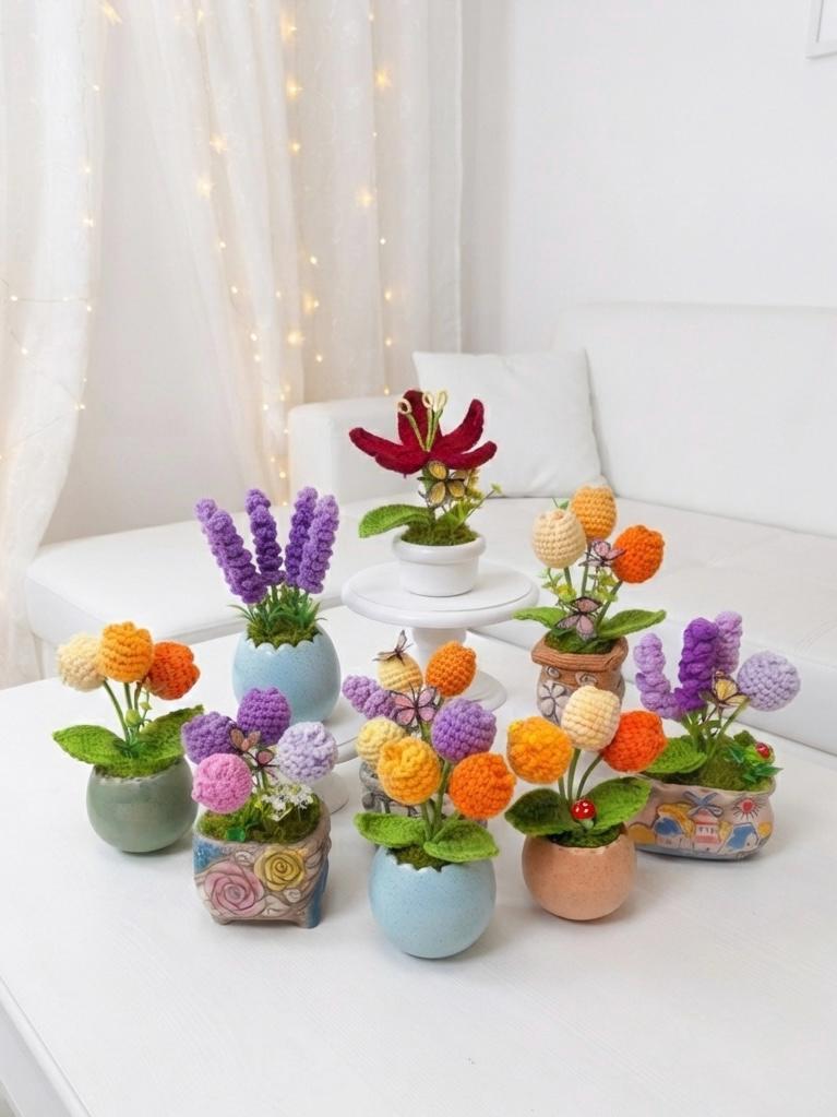 Orange, Yellow & Cream Crochet Tulip Arrangement, product photo 3