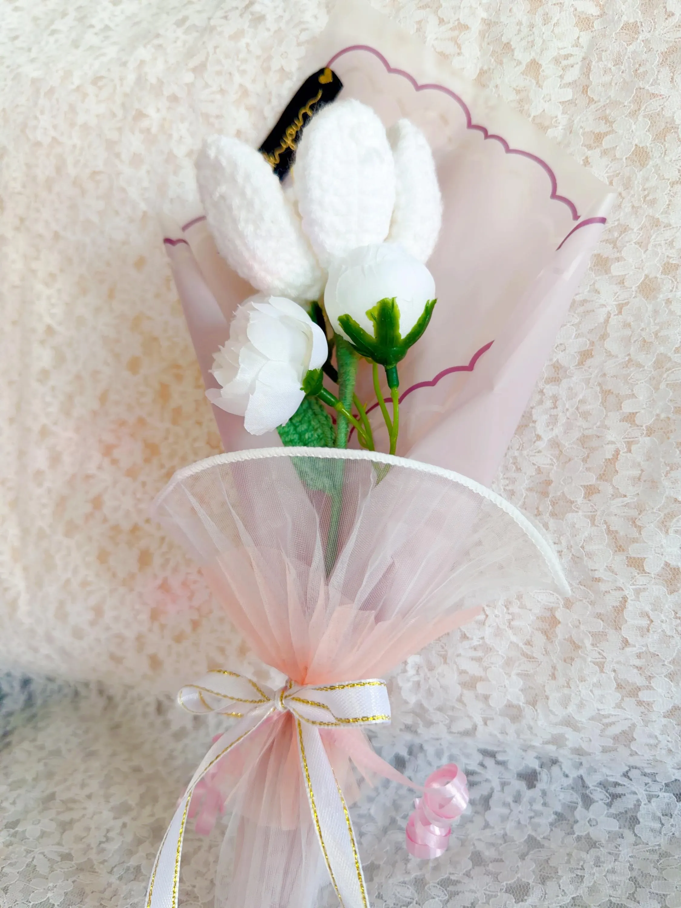 Handmade White Crochet Lily Flowers Bouquet, product photo 8