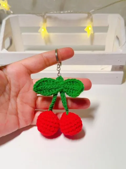 Handmade Crochet Cherry Keychain, product photo 3
