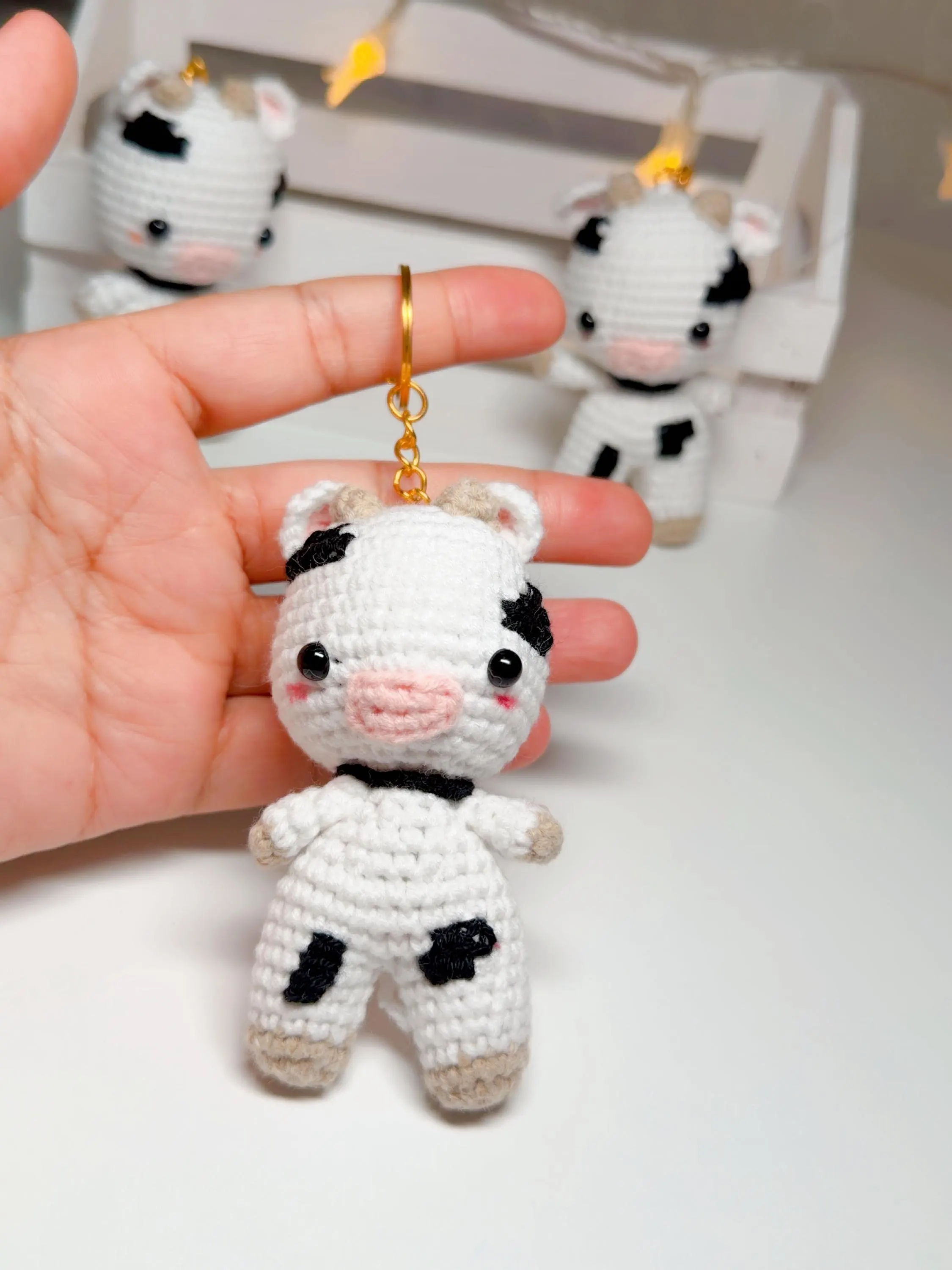 Handmade Amigurumi Cow Keychain, product photo 10