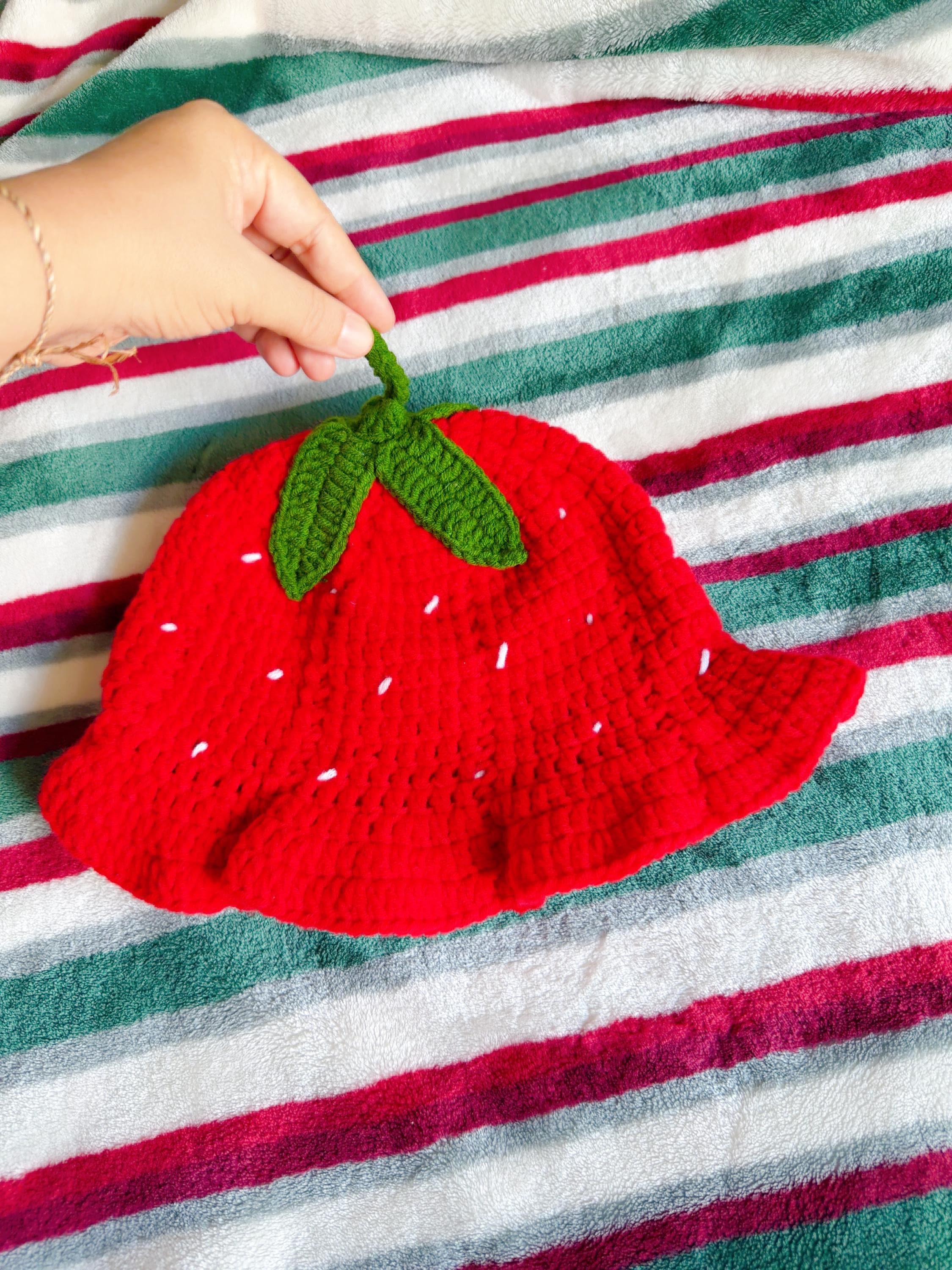 Handmade Crochet Strawberry Bucket Hat, product photo 15