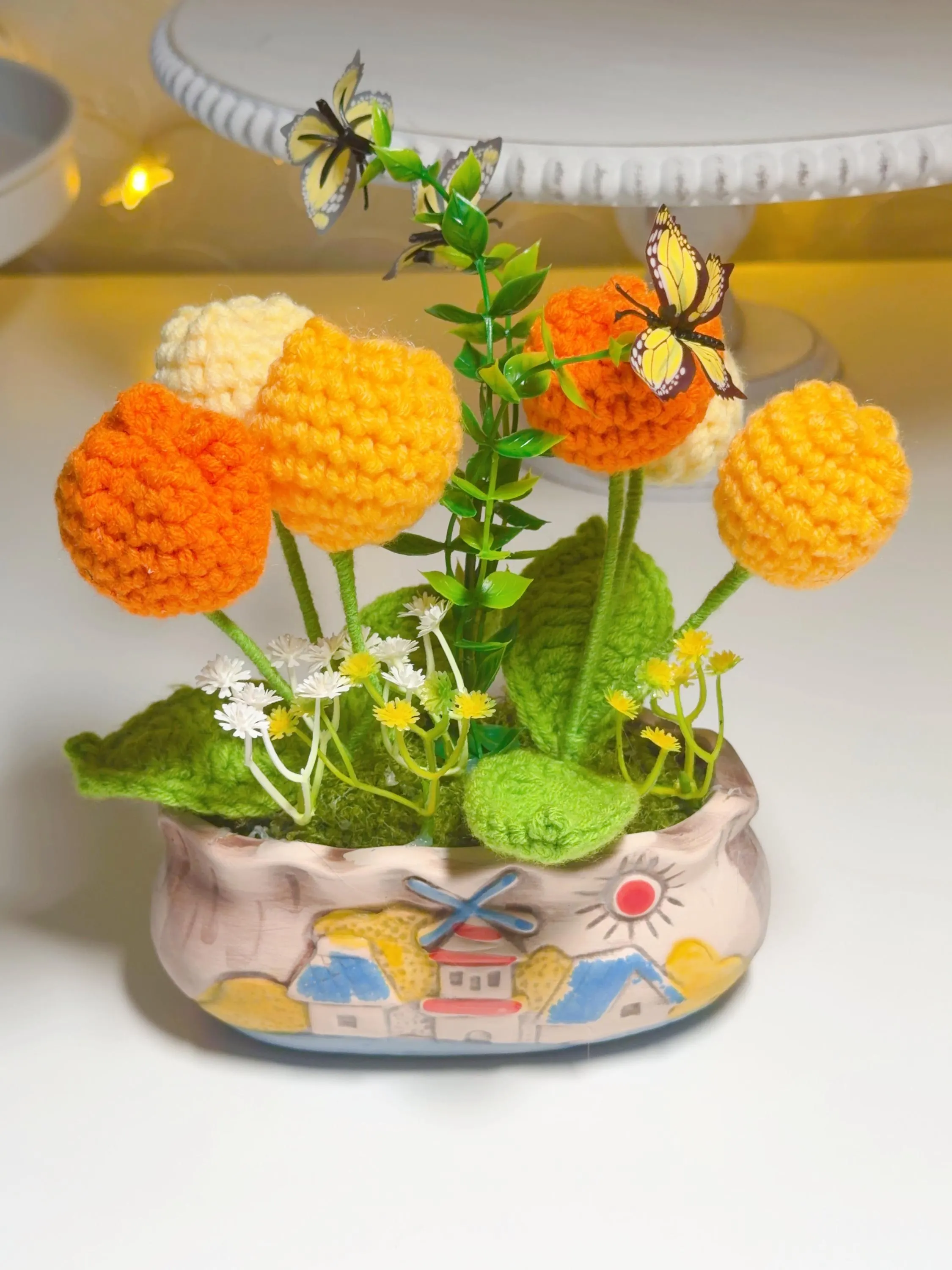 Orange & Yellow Crochet Tulip Arrangement, product photo 6
