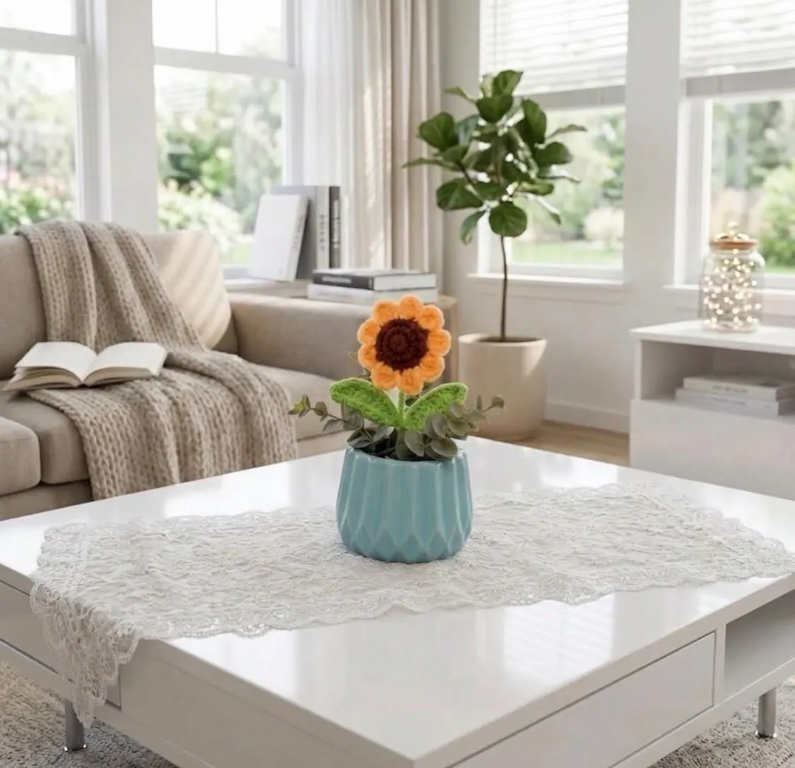 Crochet Sunflower Ceramic Pot, product photo 1