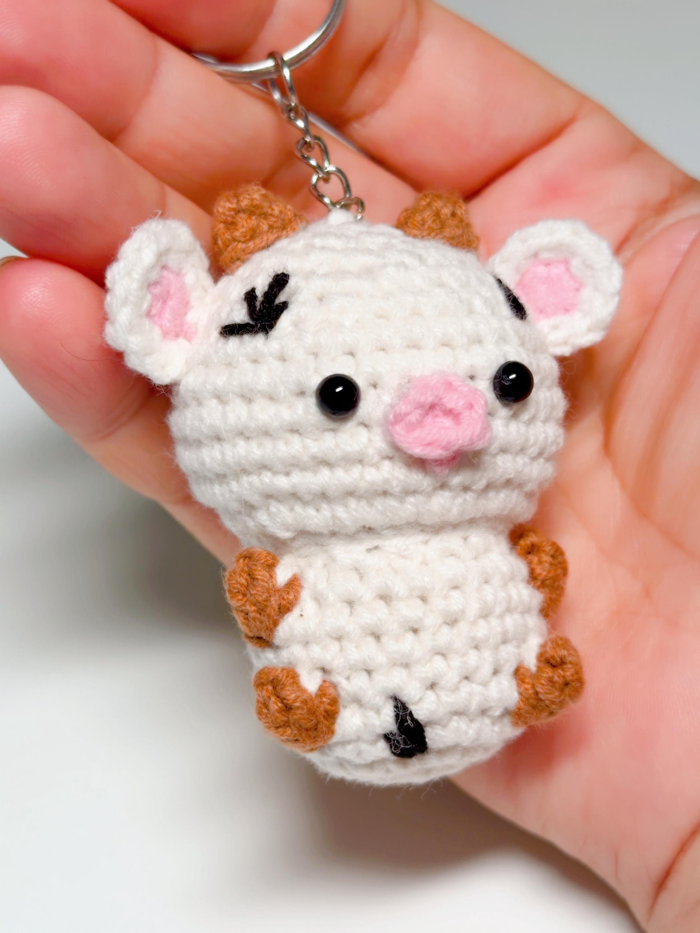 Cute Mini Crochet Cow Plush Keychain Little Desk, product photo 7