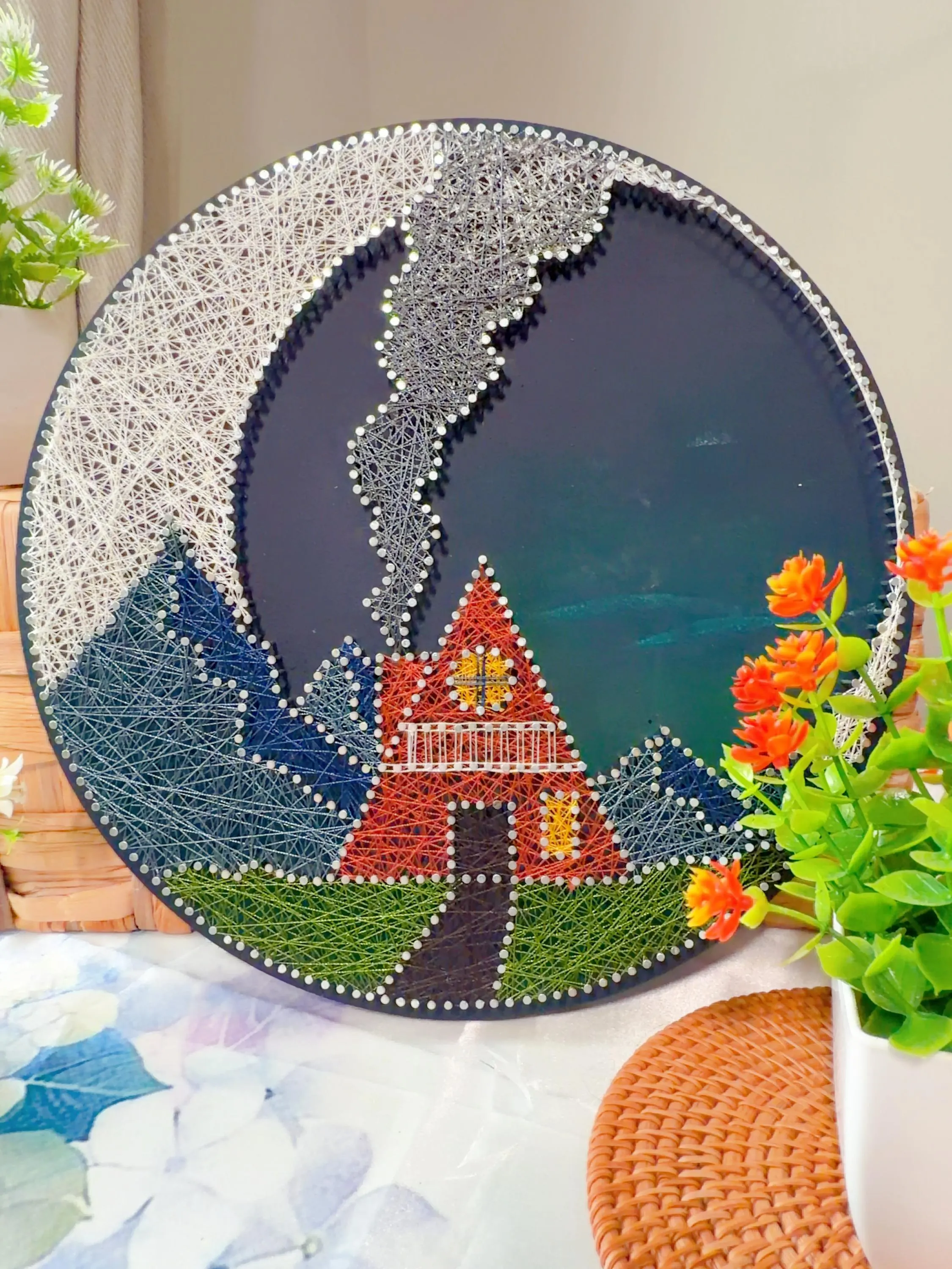 Handmade Mountain Cabin String Art, product photo 5