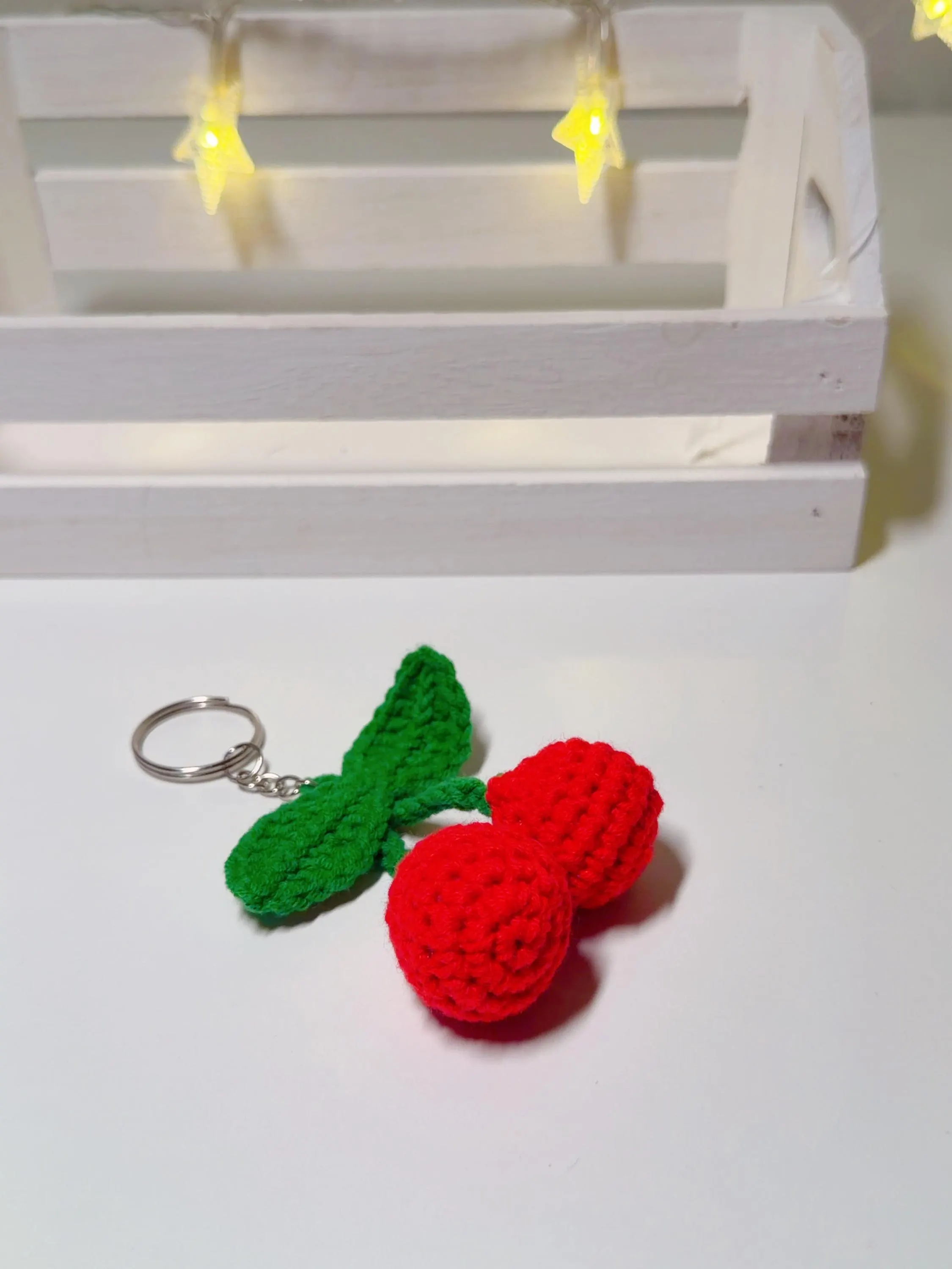 Handmade Crochet Cherry Keychain, product photo 6