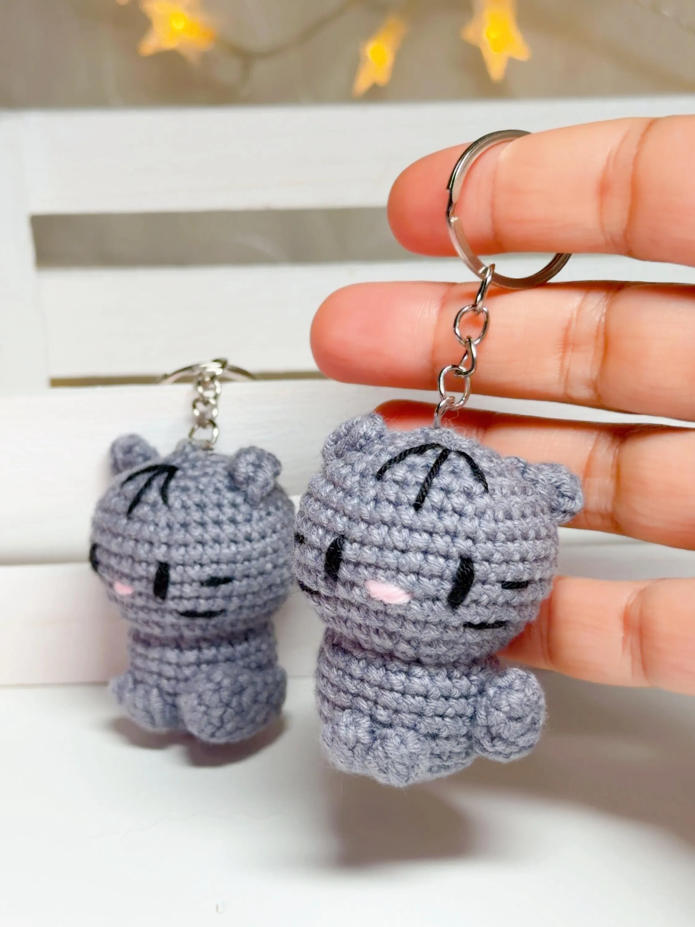Crochet Gray Cat Keychain, product photo 4