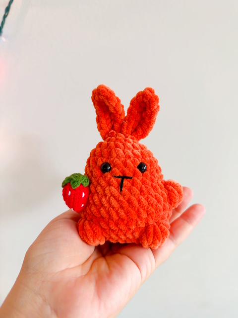 Crochet Strawberry Bunny Plush Keychain, product photo 18