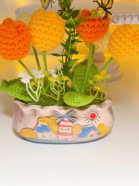 Orange & Yellow Crochet Tulip Arrangement, product photo 9