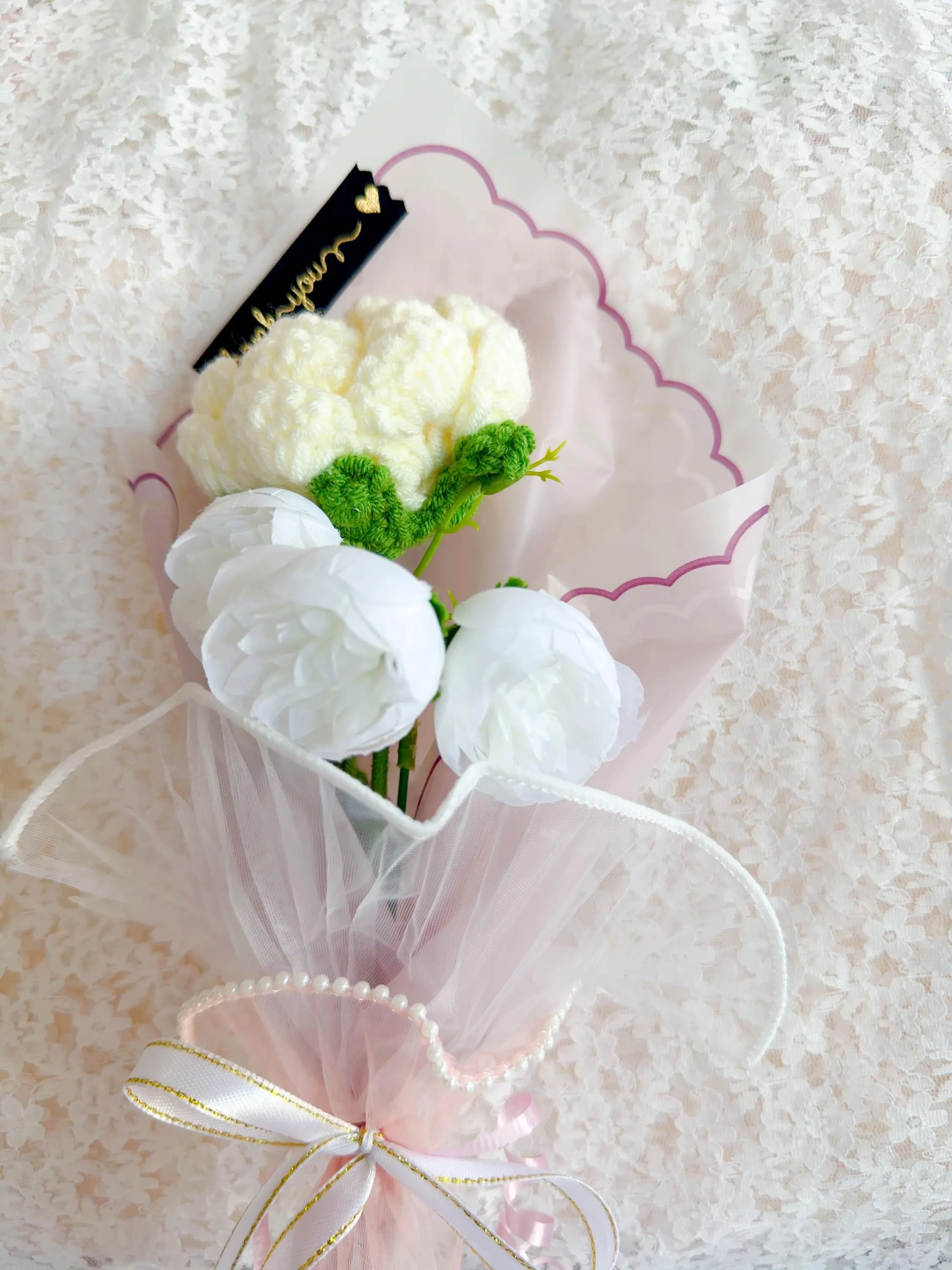 Handmade White Crochet Lily Flowers Bouquet, product photo 4