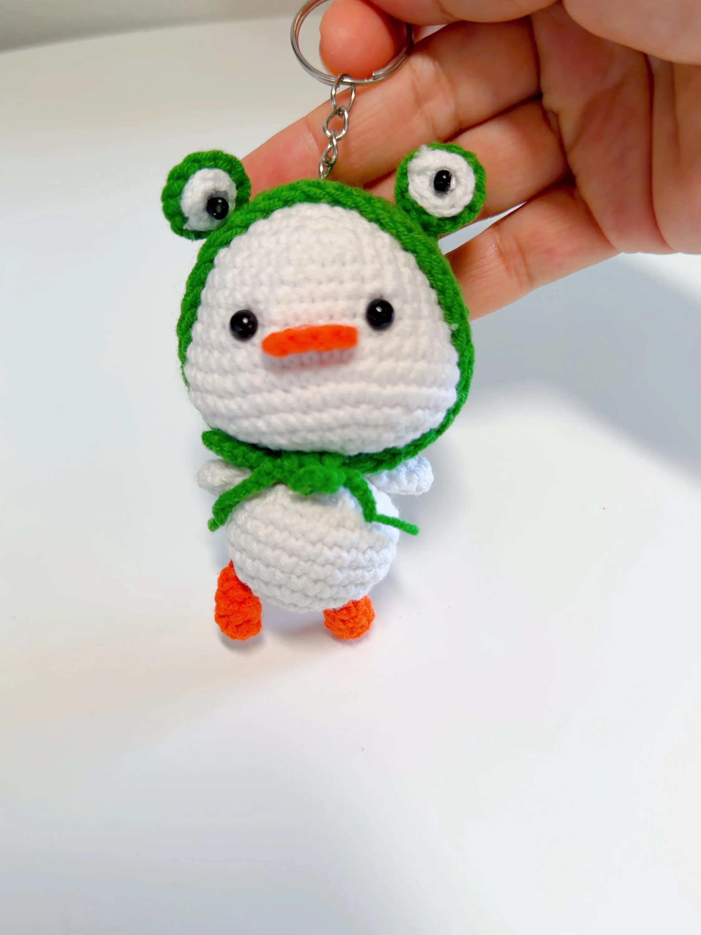 Crochet Duck in Frog Hat Keychain, product photo 21