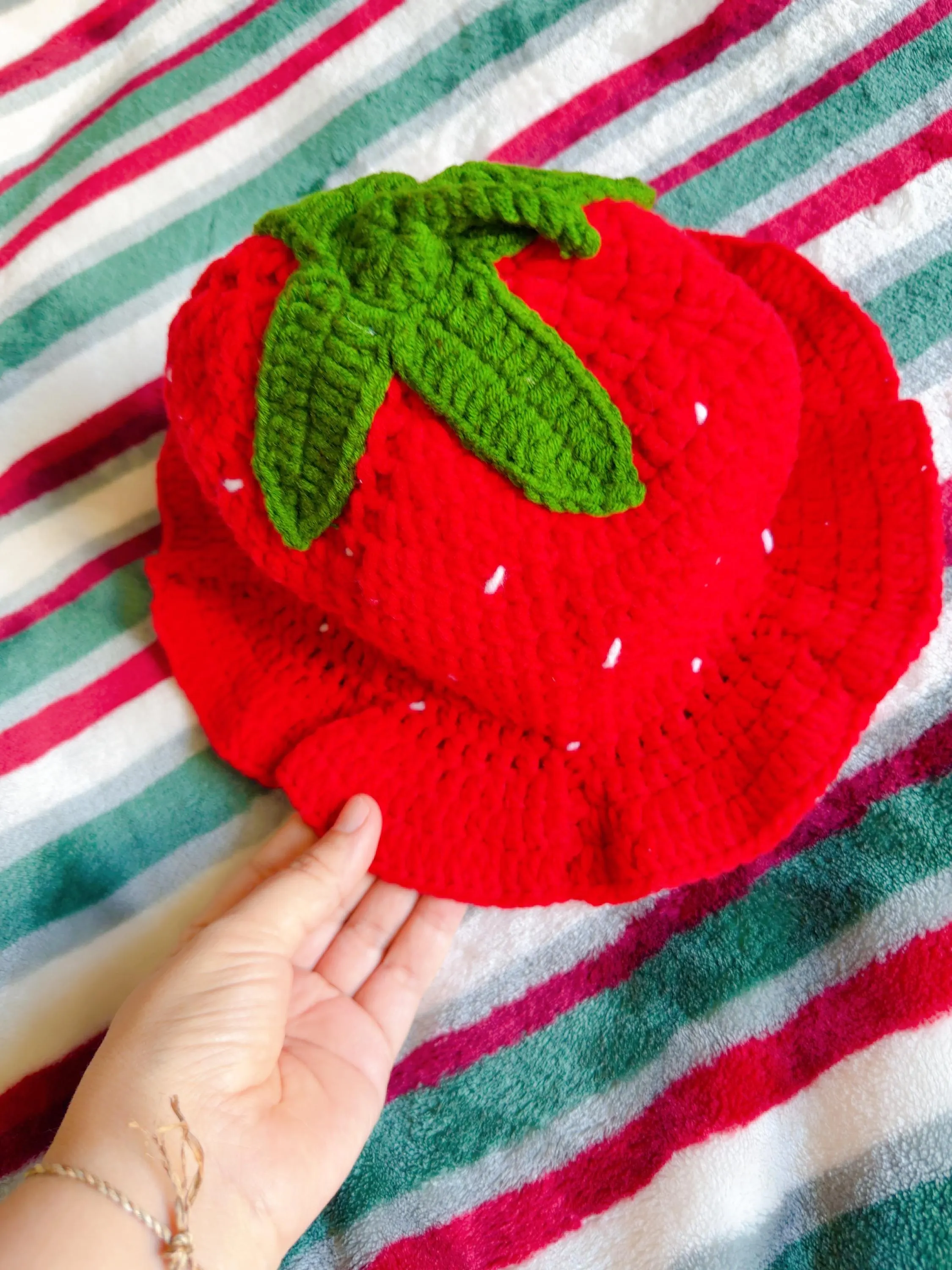 Handmade Crochet Strawberry Bucket Hat, product photo 9