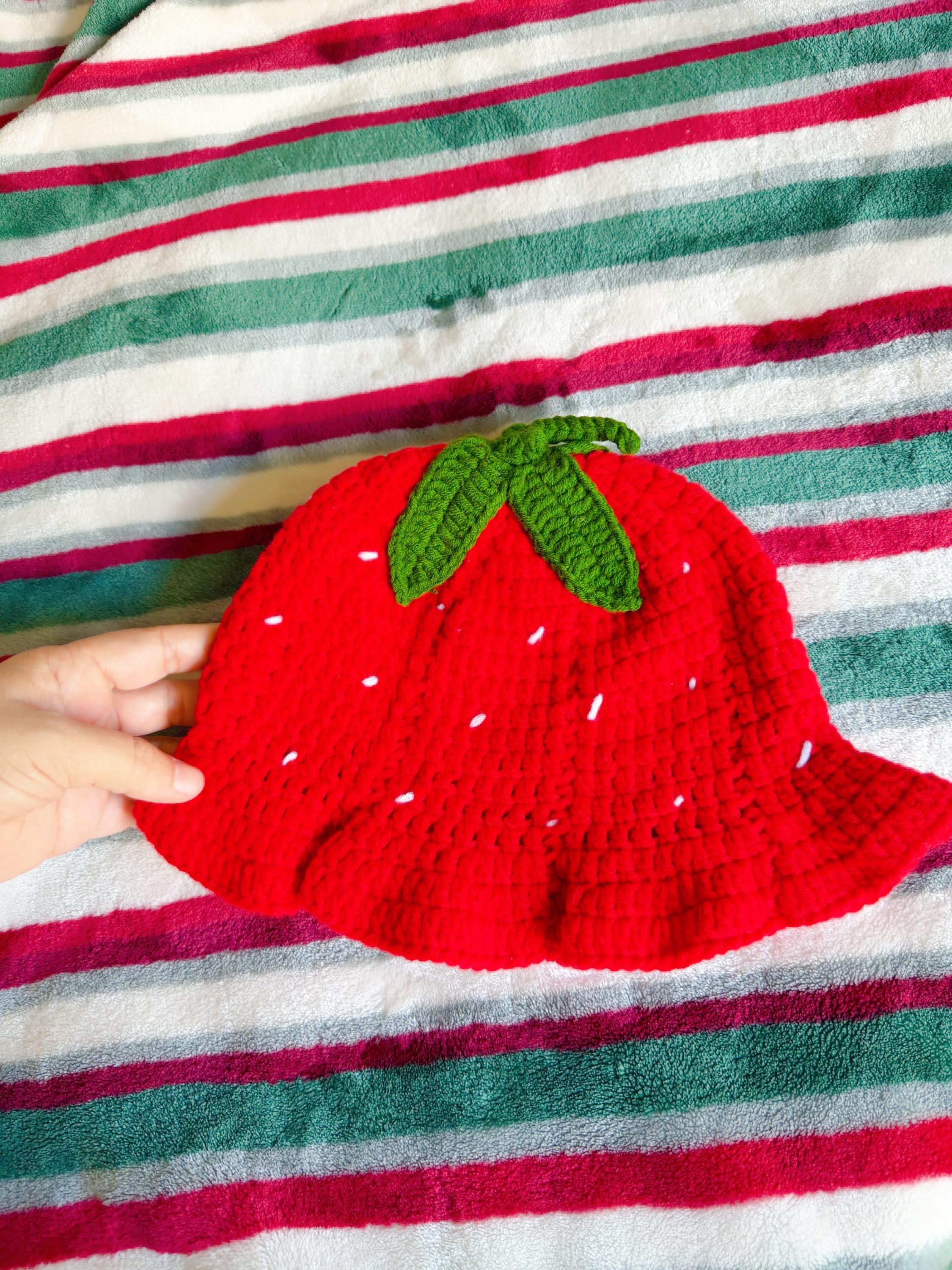 Handmade Crochet Strawberry Bucket Hat, product photo 13