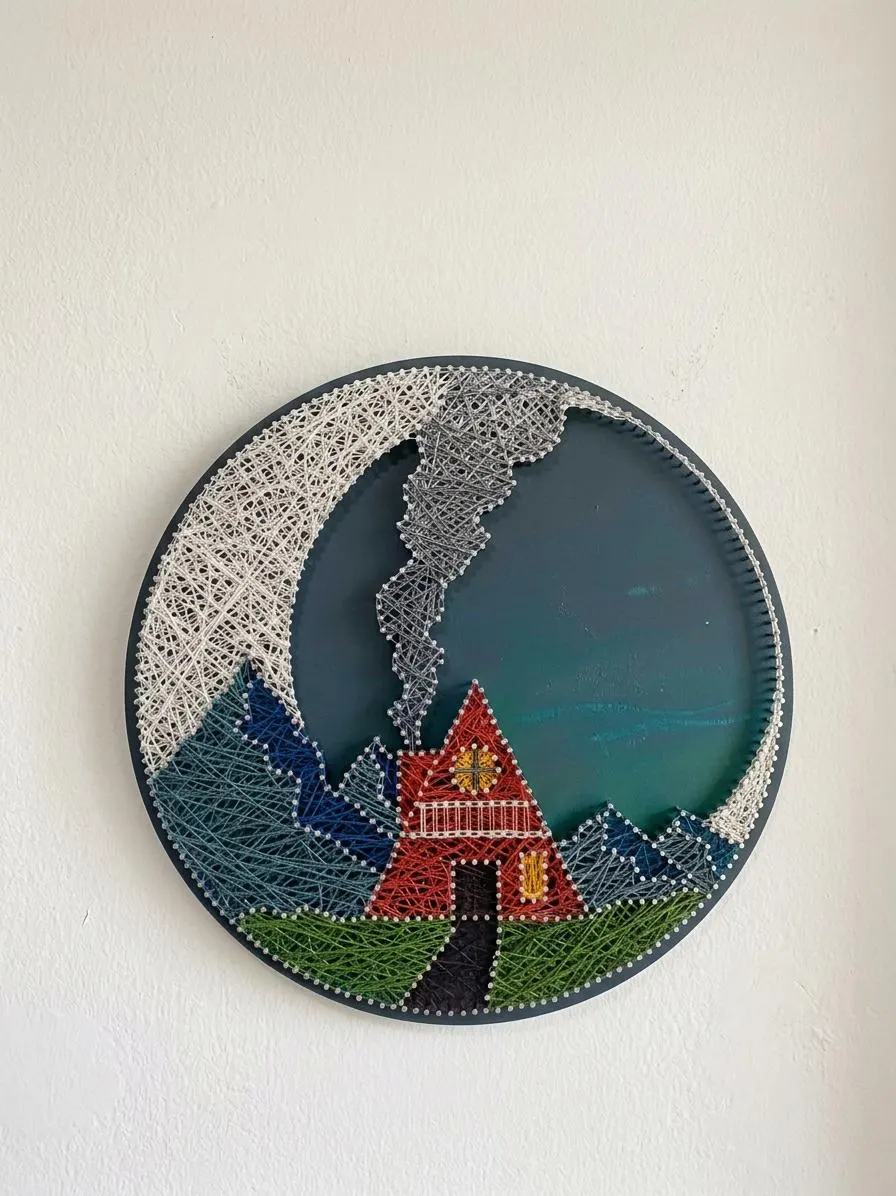 Handmade Mountain Cabin String Art, product photo 4