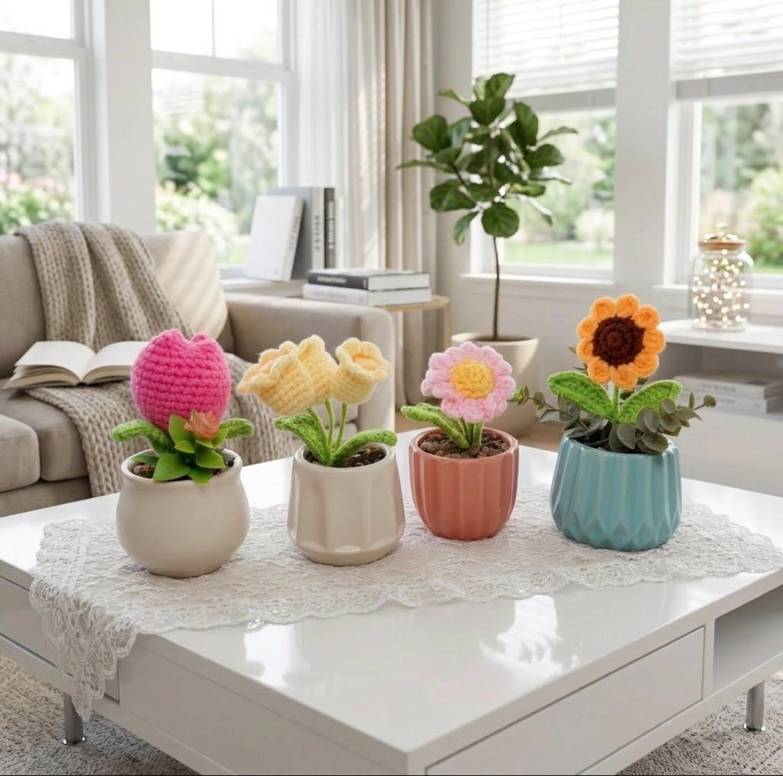 Crochet Pink Daisy in Ceramic Pot, product photo 3