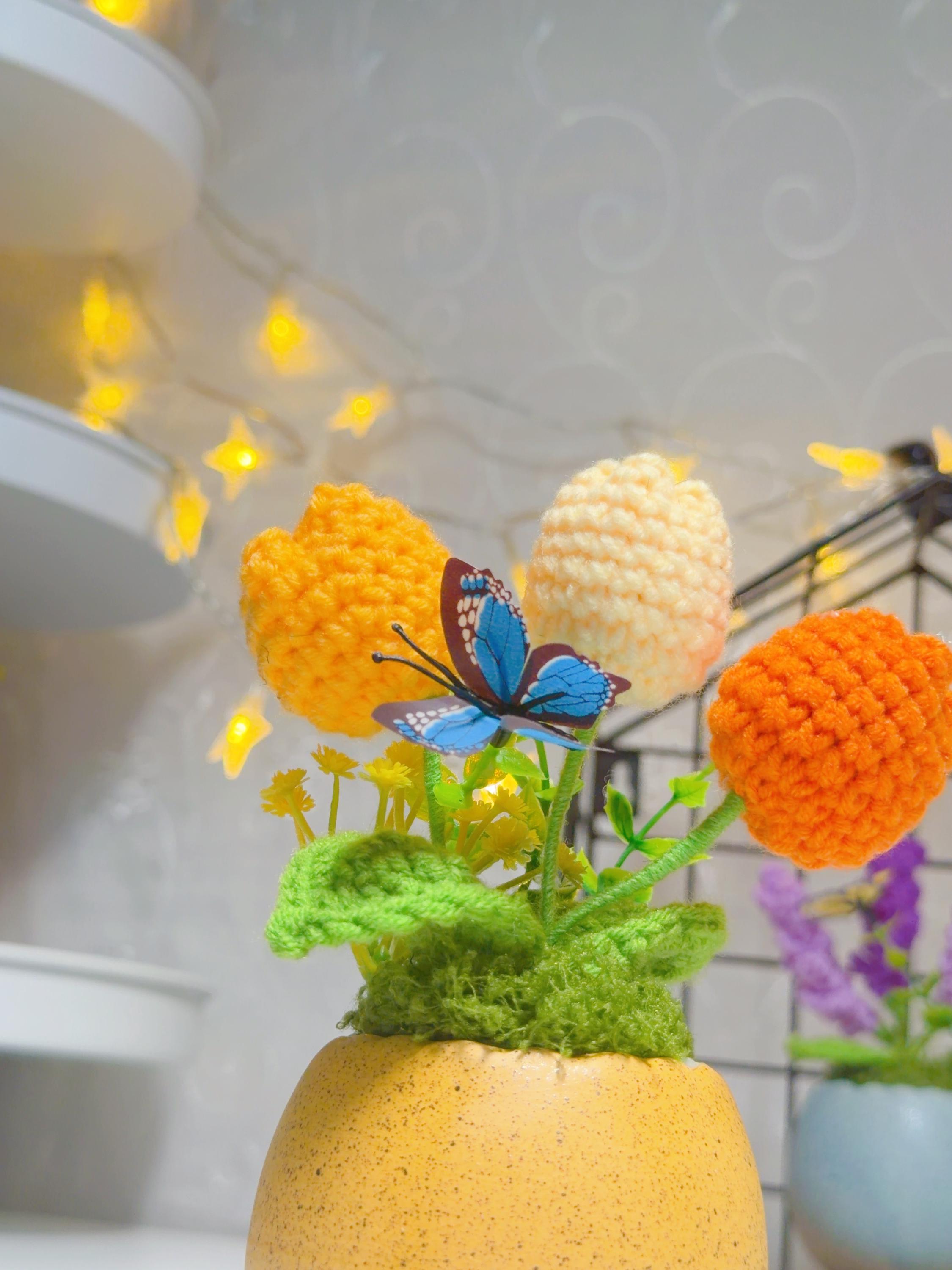 Orange, Yellow & Cream Crochet Tulip Arrangement, product photo 11
