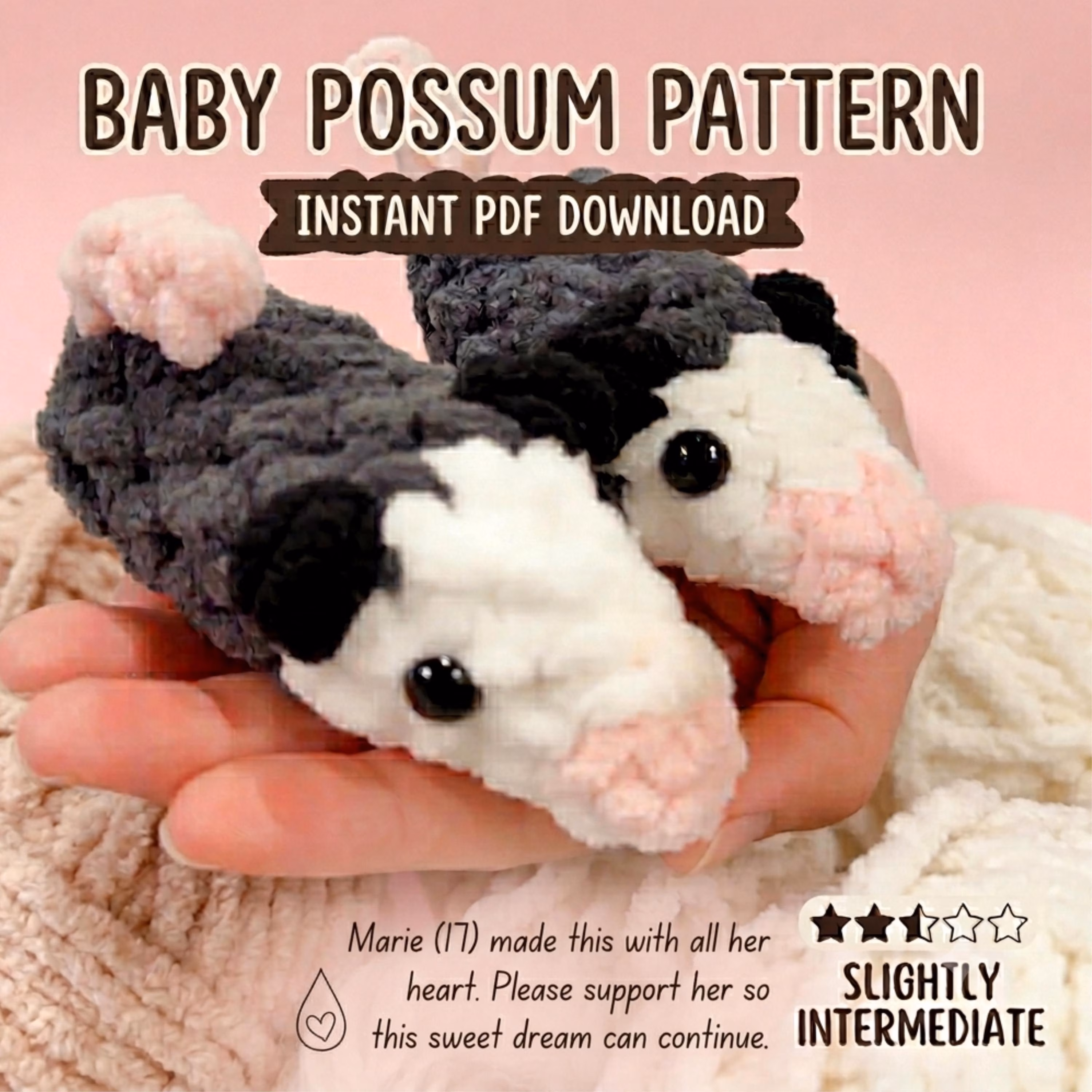 Baby Possum Crochet Pattern | Cute Mini Amigurumi, product photo 1