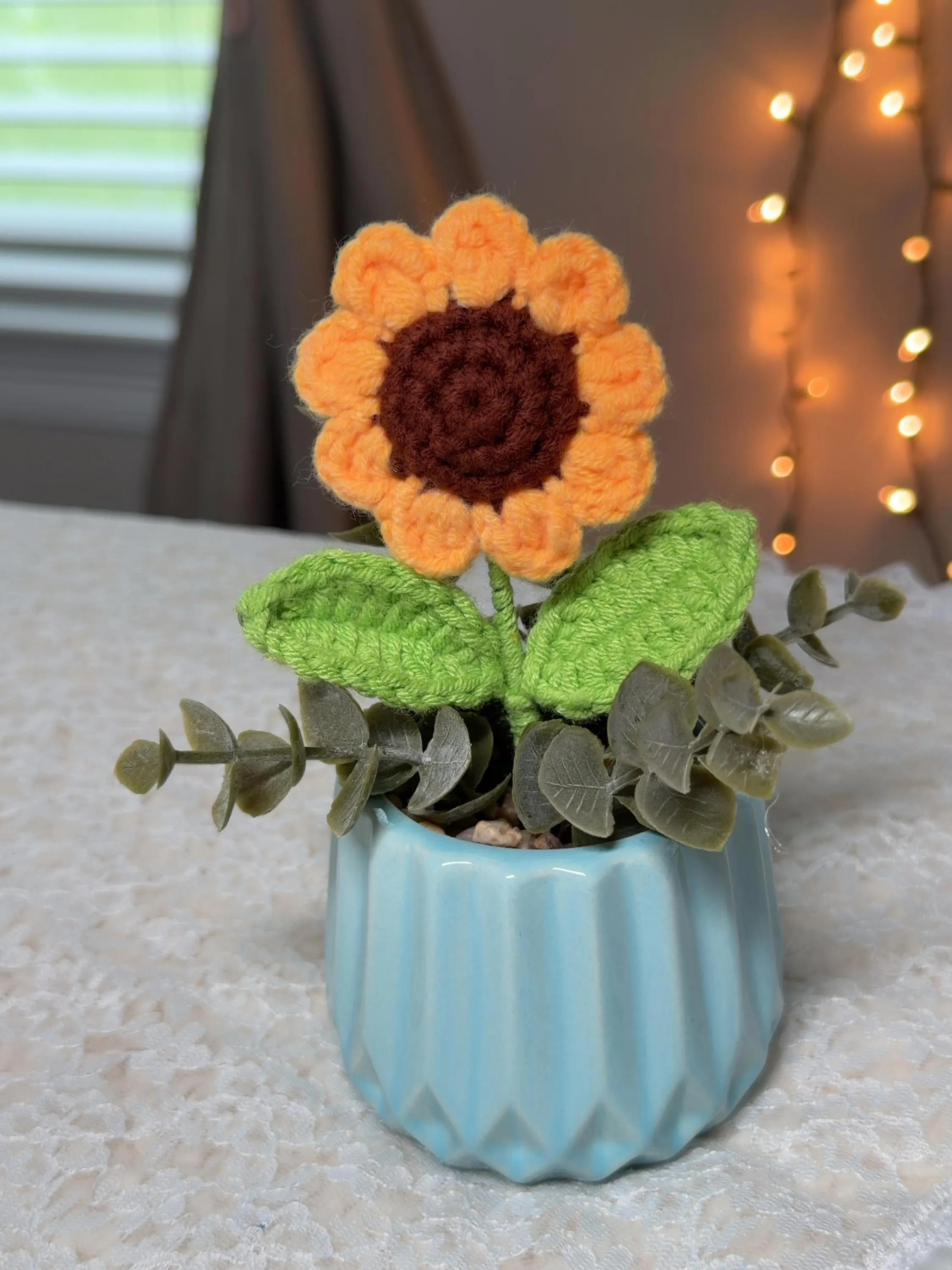 Crochet Sunflower Ceramic Pot, product photo 8