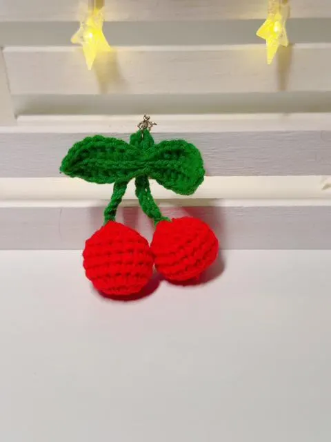 Handmade Crochet Cherry Keychain, product photo 16