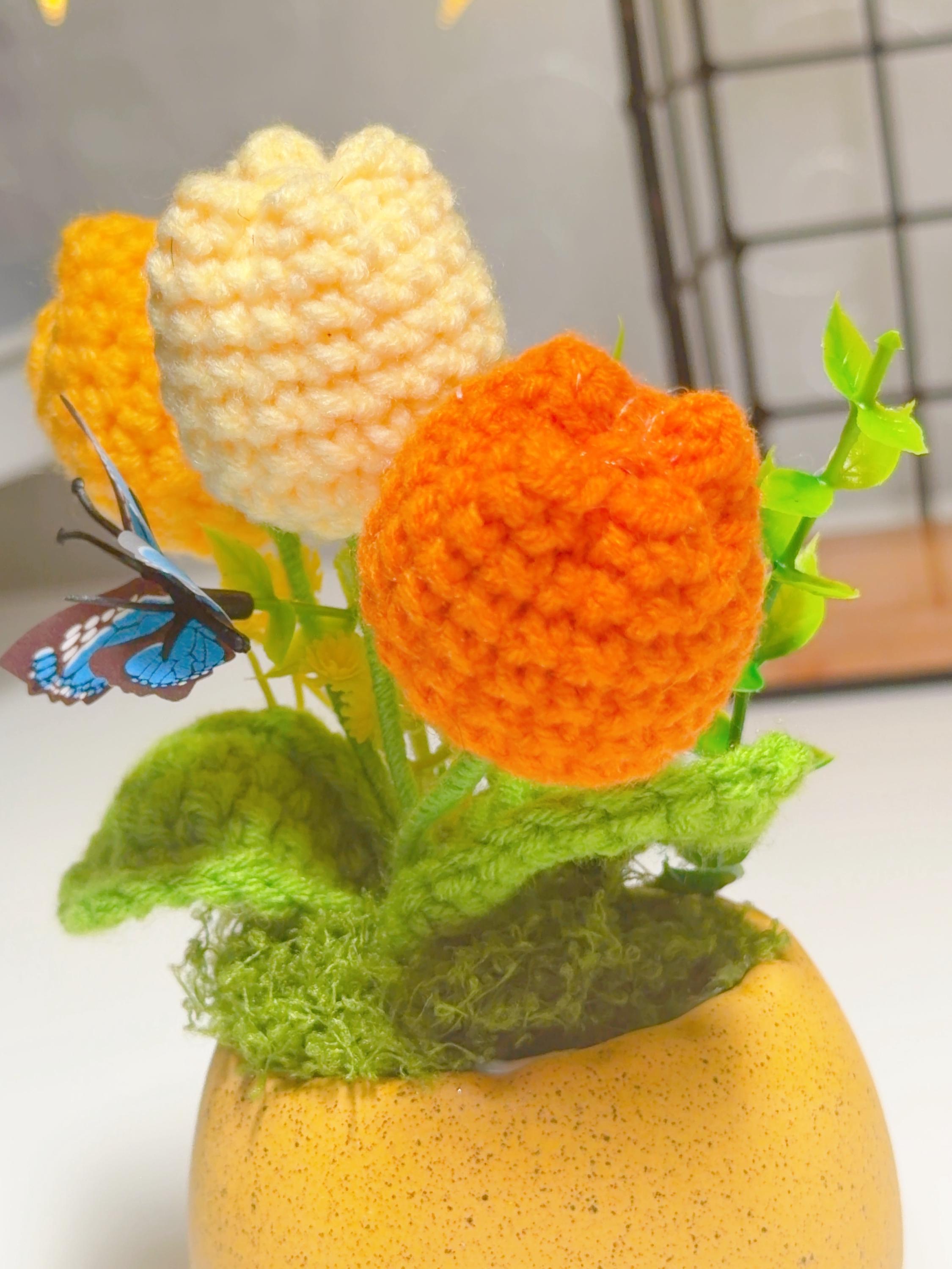 Orange, Yellow & Cream Crochet Tulip Arrangement, product photo 14