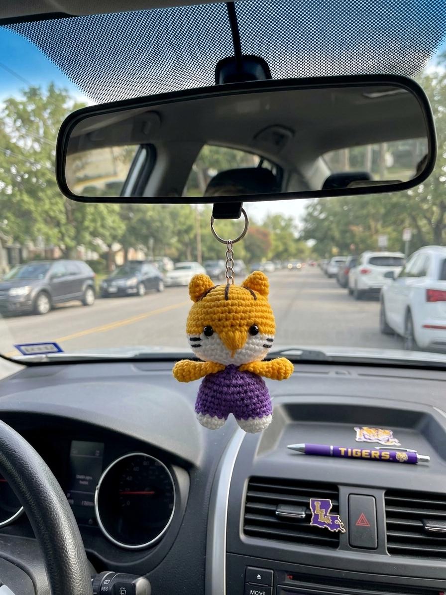 Purple Gold Tiger Crochet Keychain, product photo 1