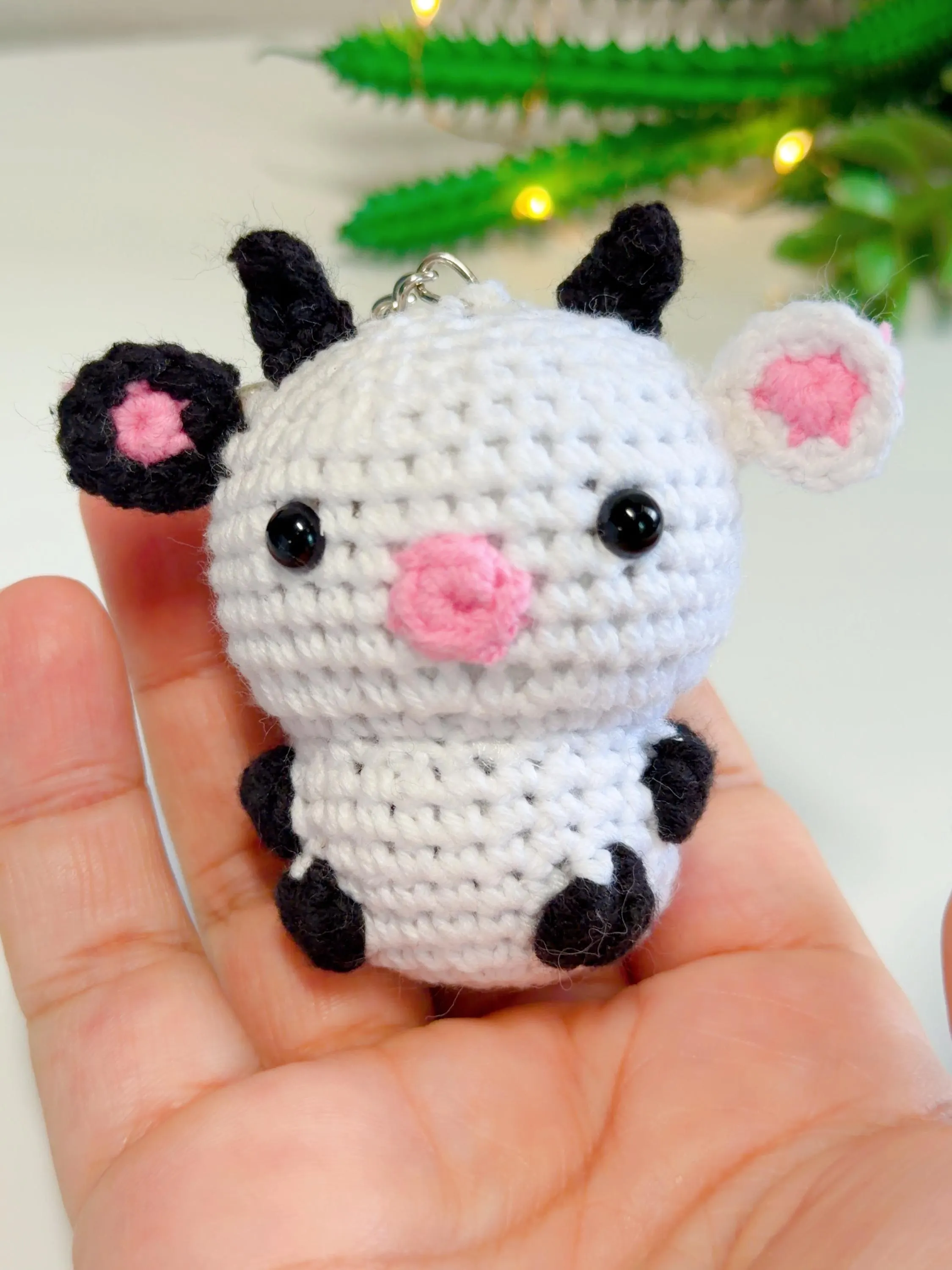 Mini Crochet Cow Keychain, product photo 1