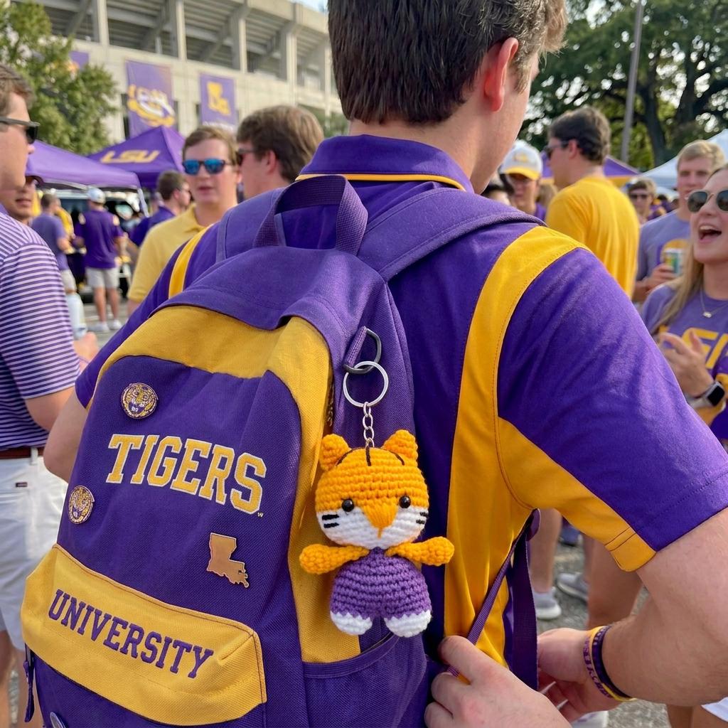 Purple Gold Tiger Crochet Keychain, product photo 3