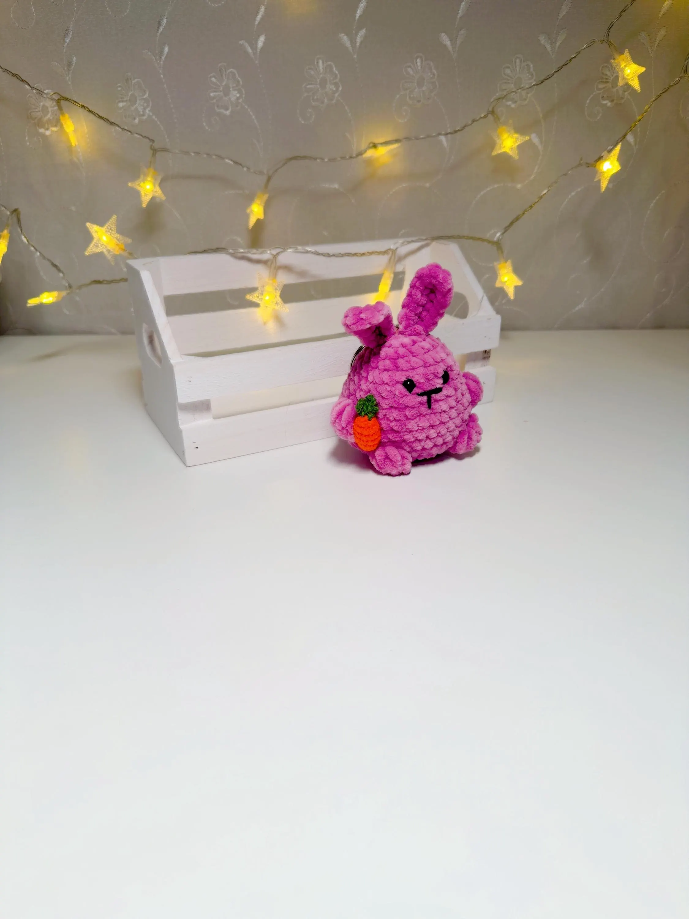 Crochet Strawberry Bunny Plush Keychain, product photo 9