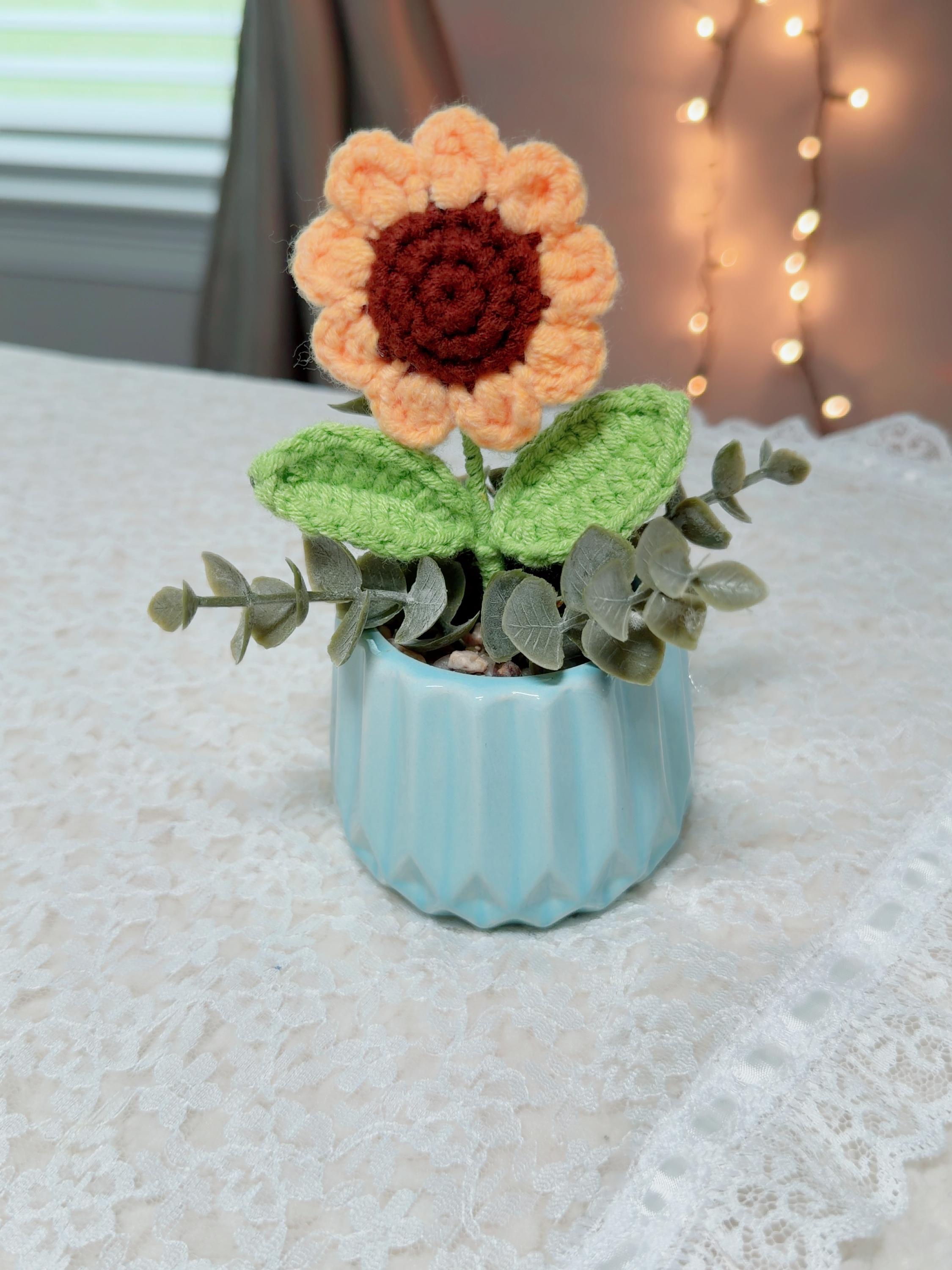 Crochet Sunflower Ceramic Pot, product photo 11