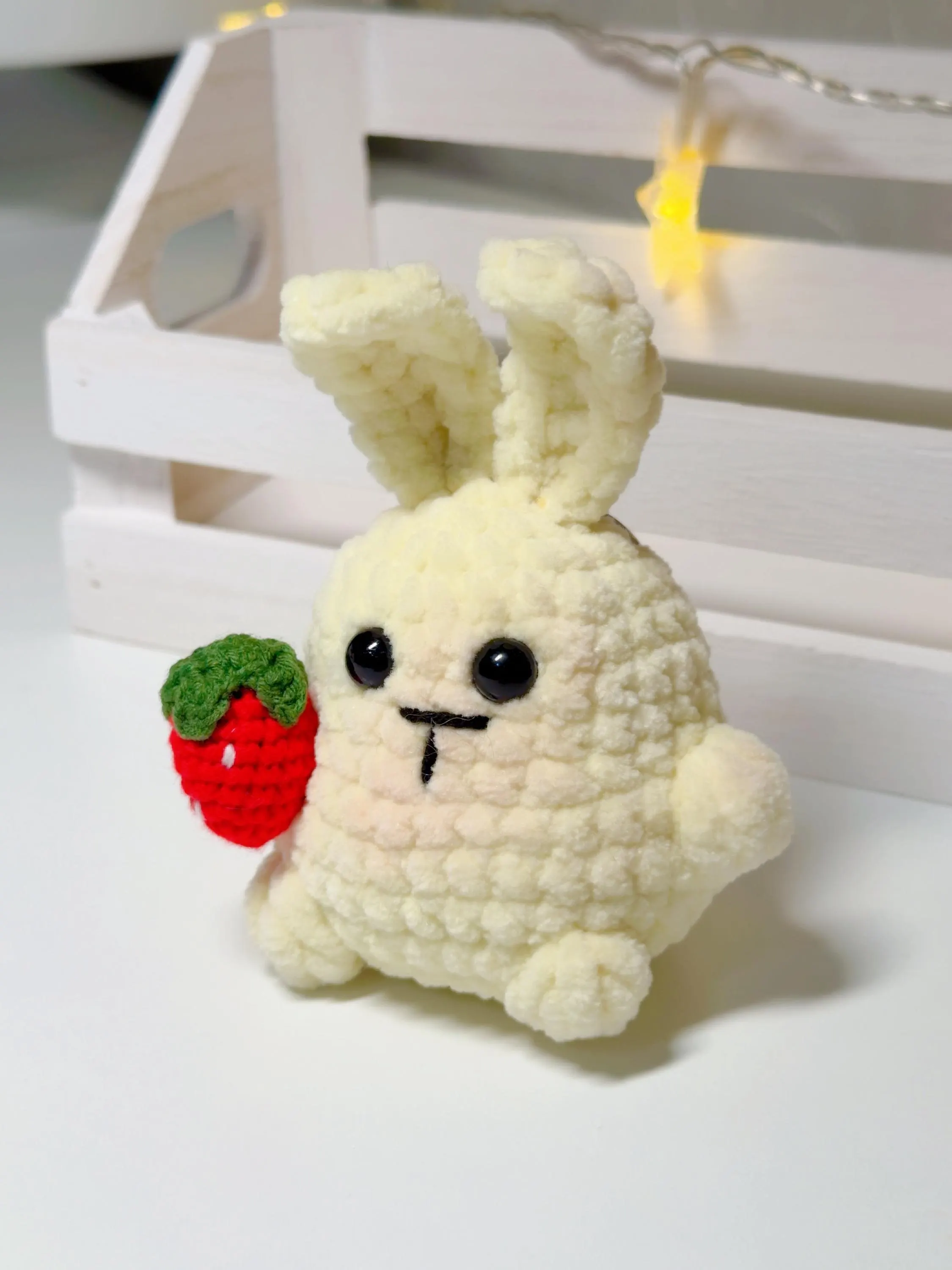 Crochet Strawberry Bunny Plush Keychain, product photo 7