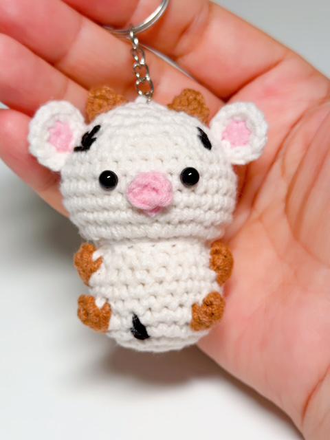 Cute Mini Crochet Cow Plush Keychain Little Desk, product photo 6