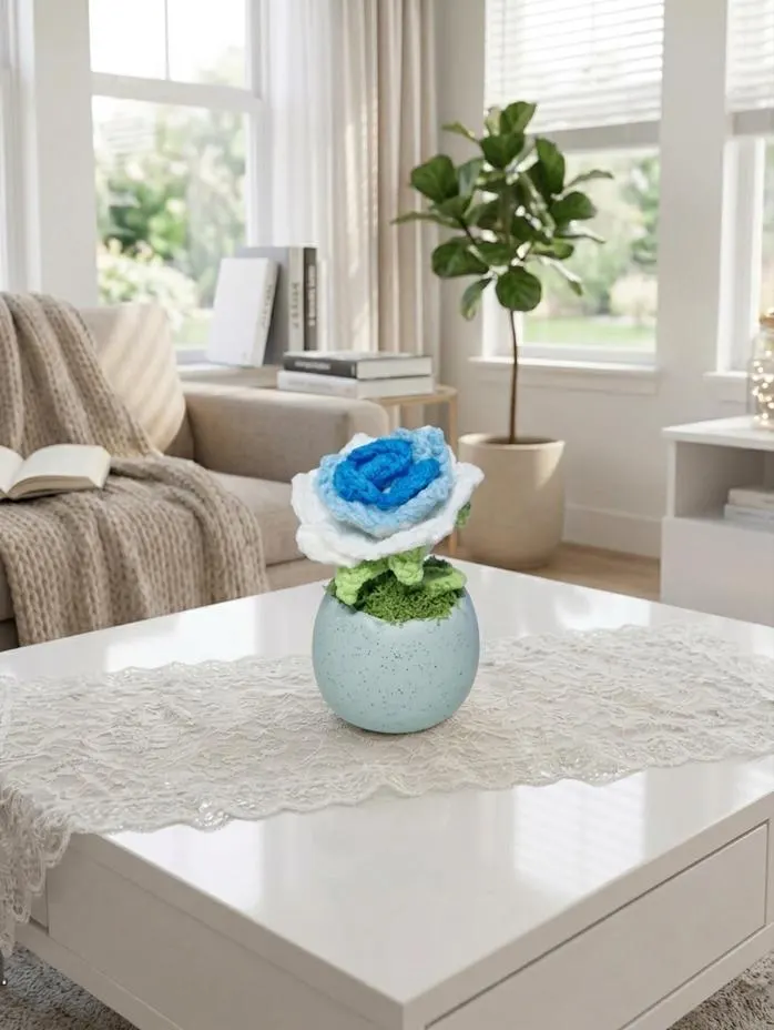 Crochet Rose in Ceramic Pot, product photo 3