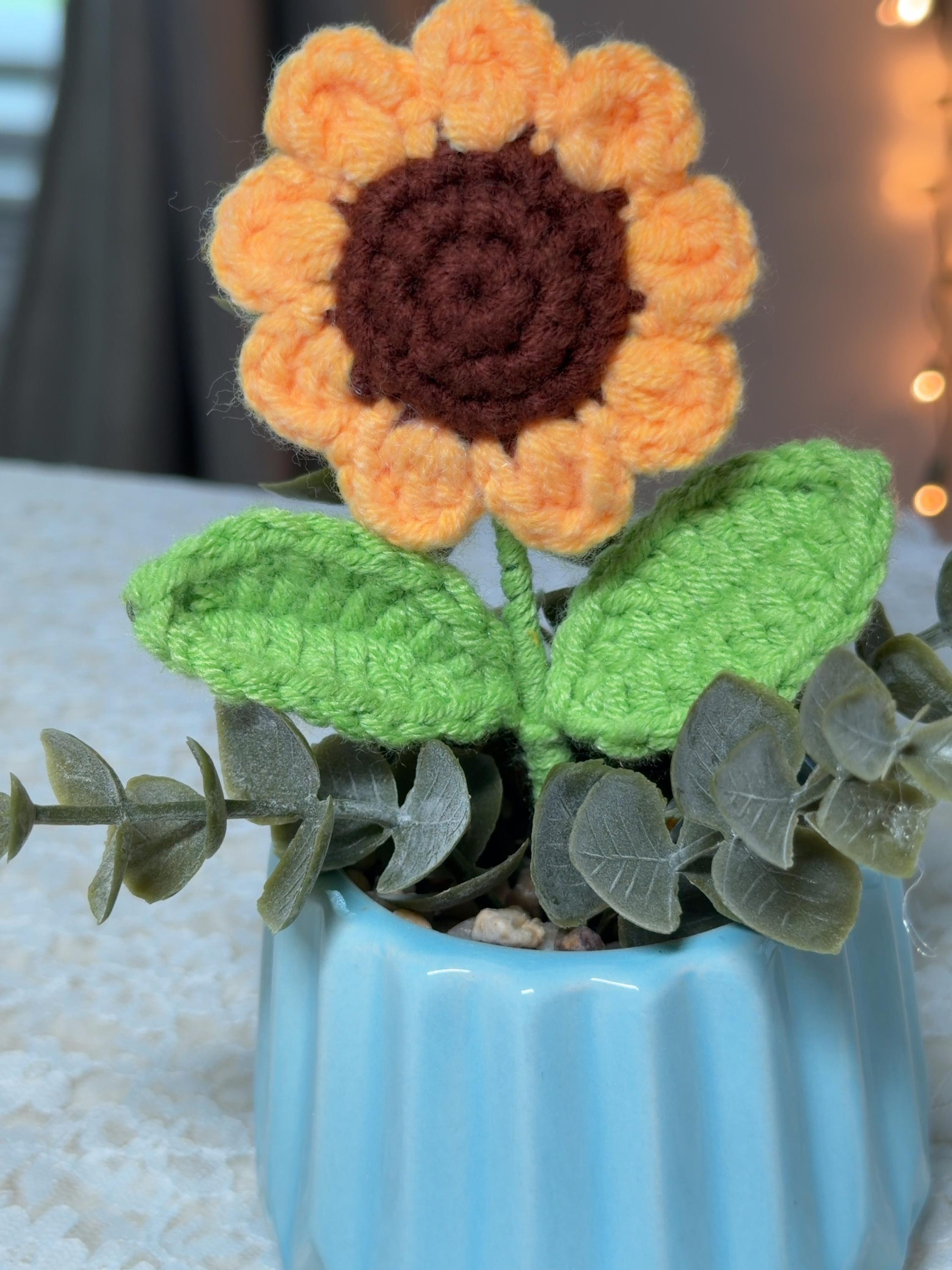 Crochet Sunflower Ceramic Pot, product photo 9
