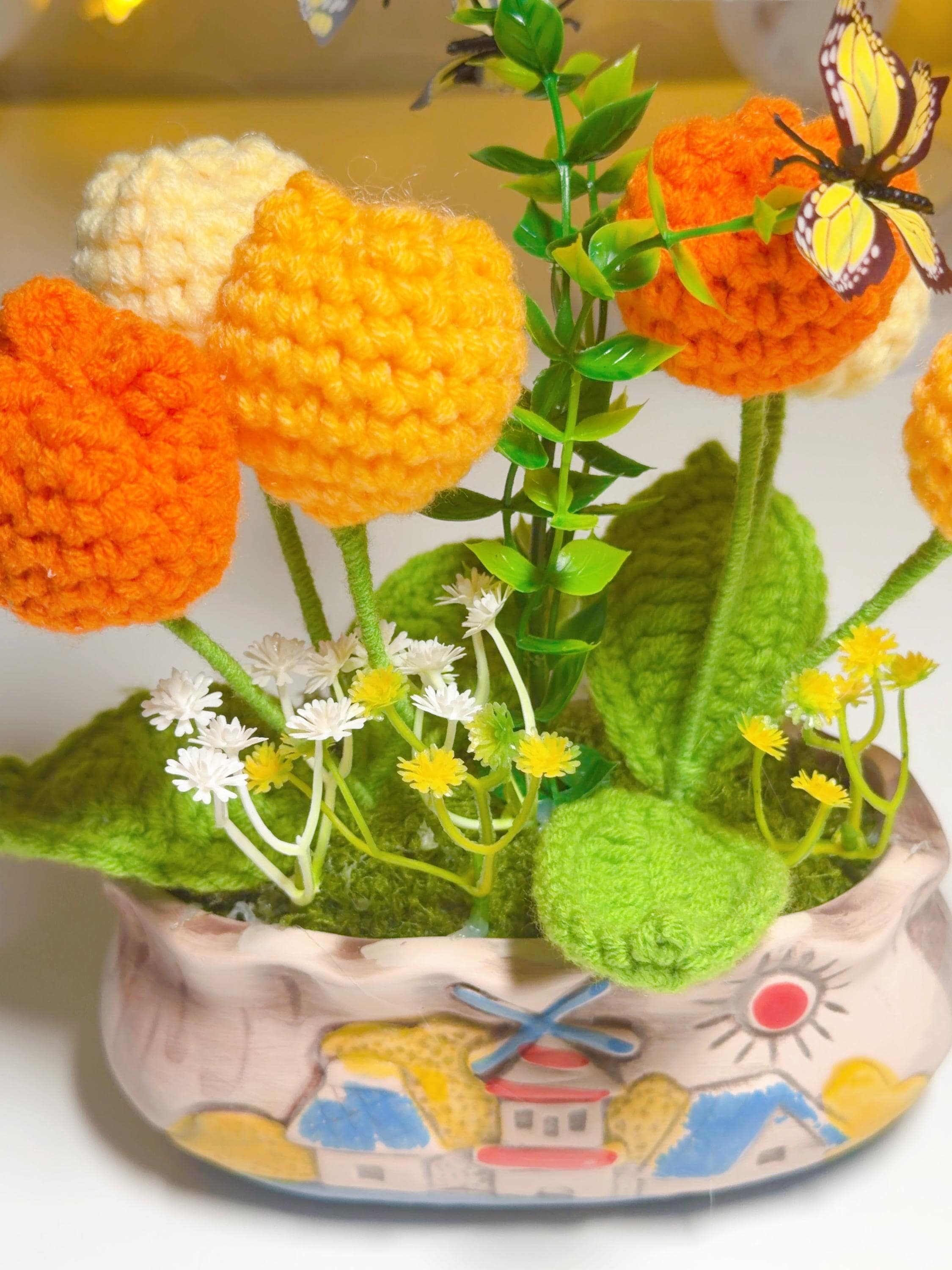 Orange & Yellow Crochet Tulip Arrangement, product photo 7