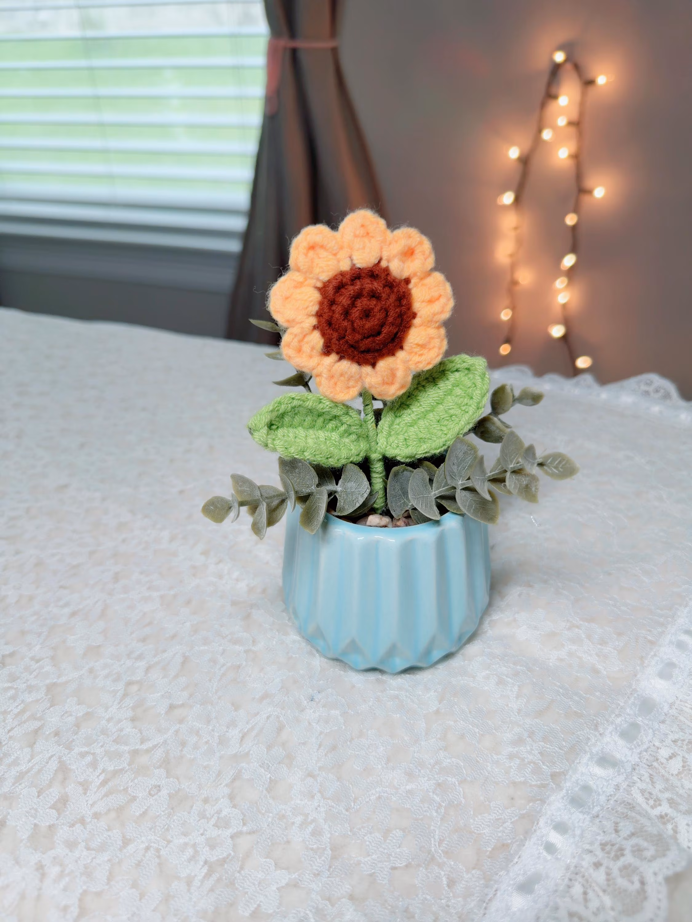 Crochet Sunflower Ceramic Pot, product photo 12