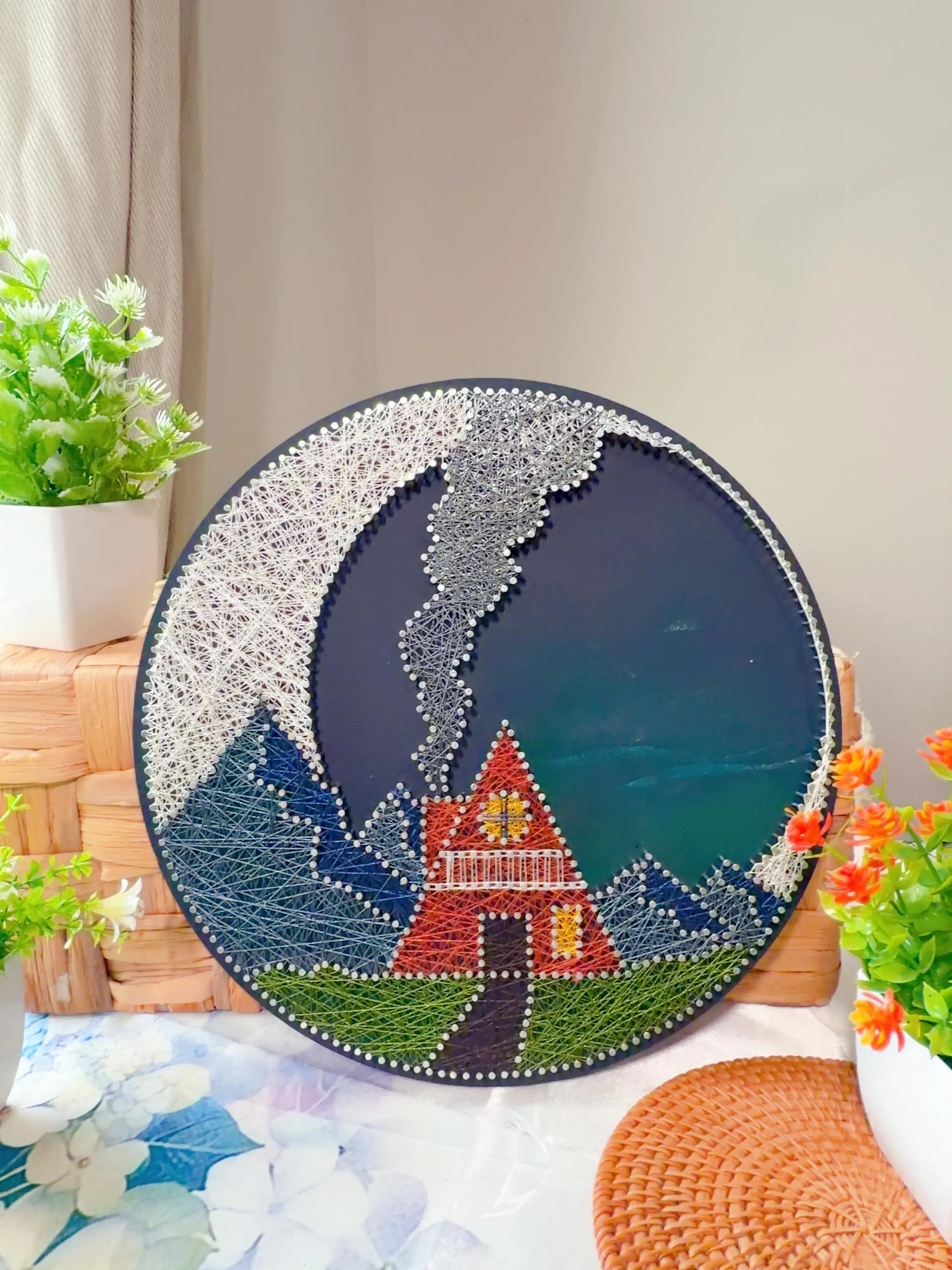 Handmade Mountain Cabin String Art, product photo 7