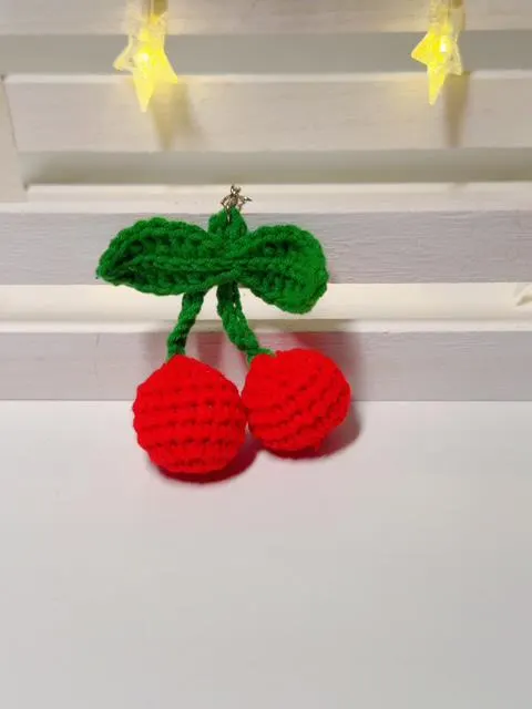Handmade Crochet Cherry Keychain, product photo 1